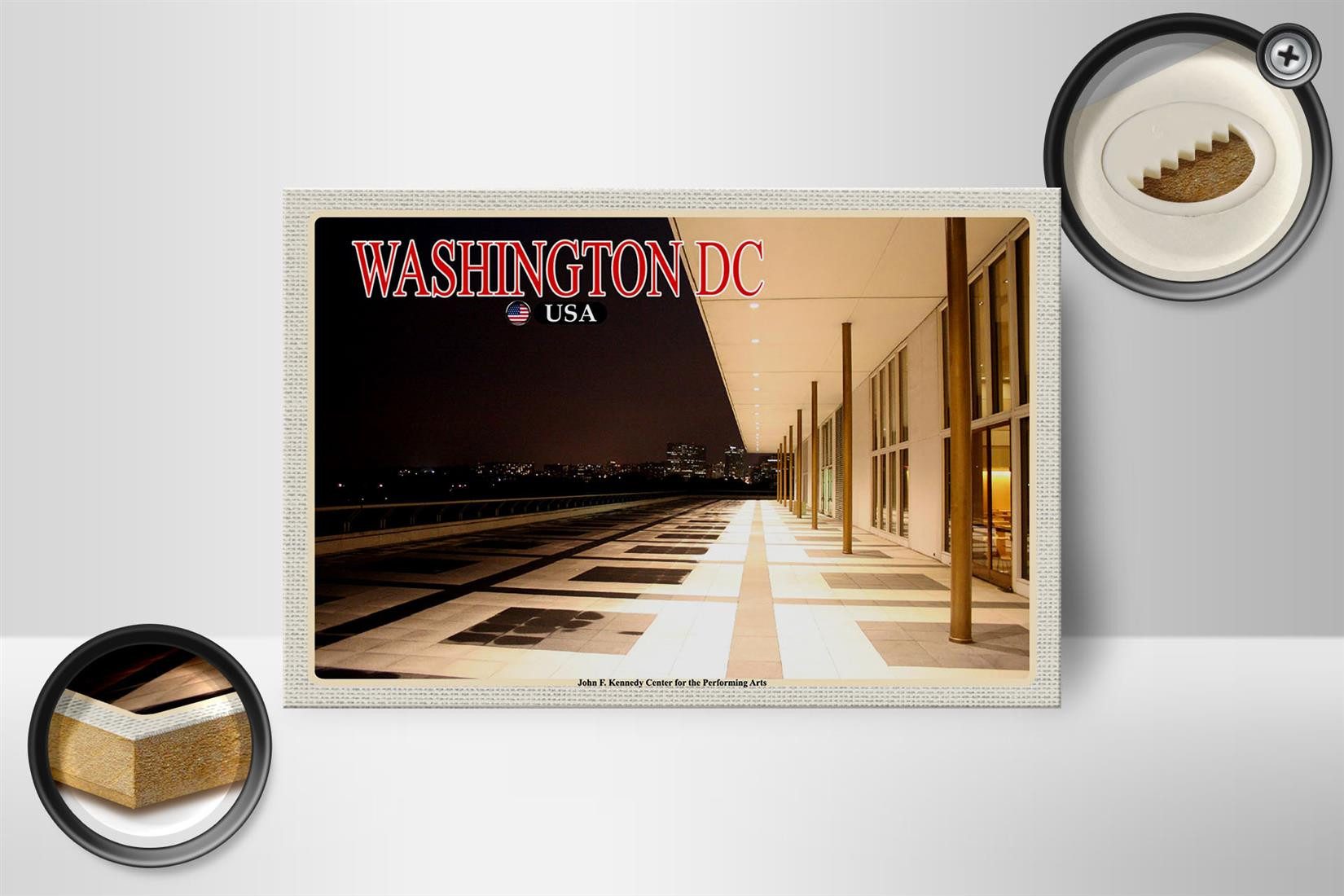 Femer GmbH Holzbild Reise 18x12 cm Washington USA JFK Center Performing Arts, (1 St), Glatte Holzfaserplatte (MDF), vorn beschichtet