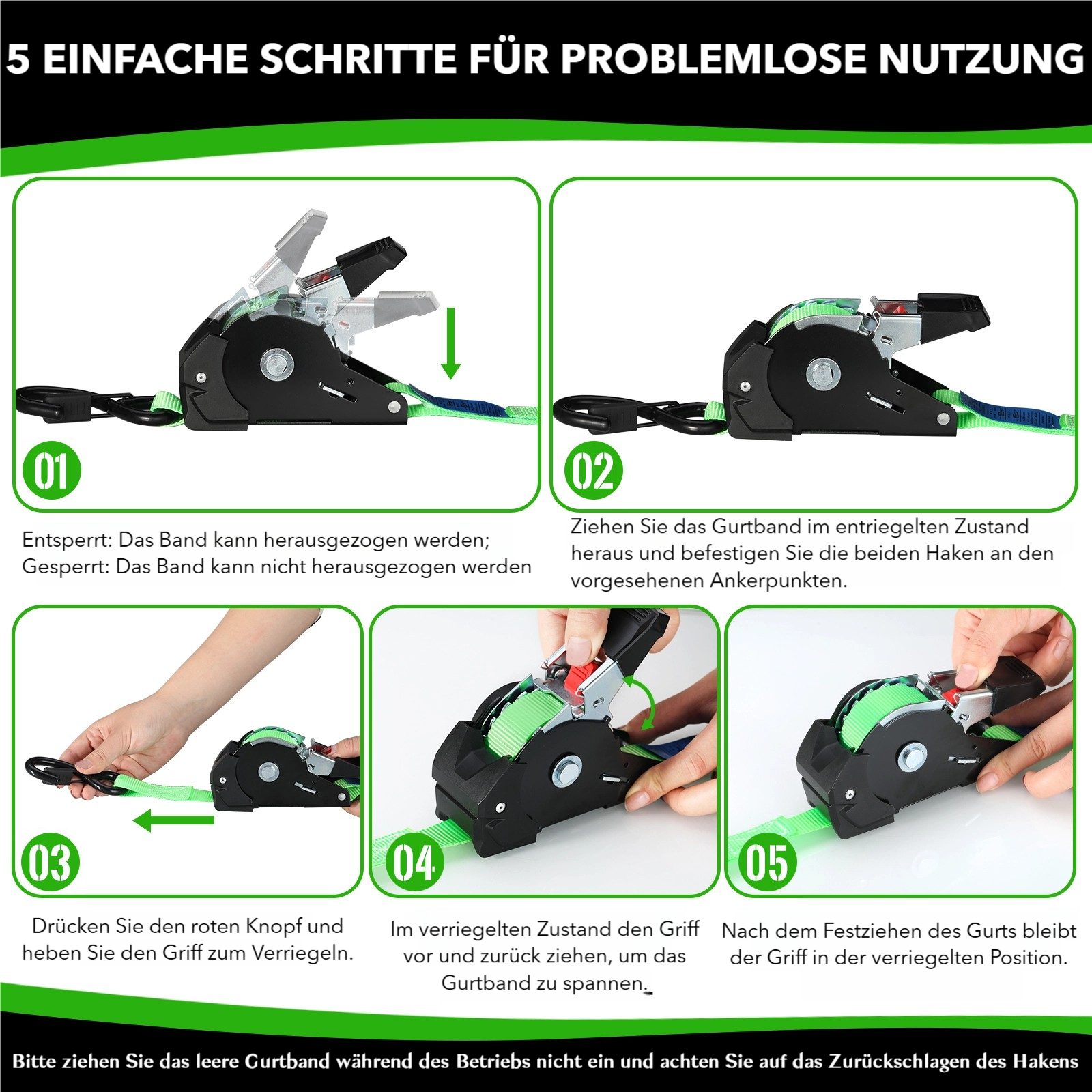TLGREEN Spanngurt Automatik Spanngurte mit S Haken, (2-St., 3 m x 25mm, Selbstaufrollende Spanngurte mit S Haken) 748kg Bruchfestigkeit,für LKW, Anhänger, Motorrad, Fahrrad & Mehr