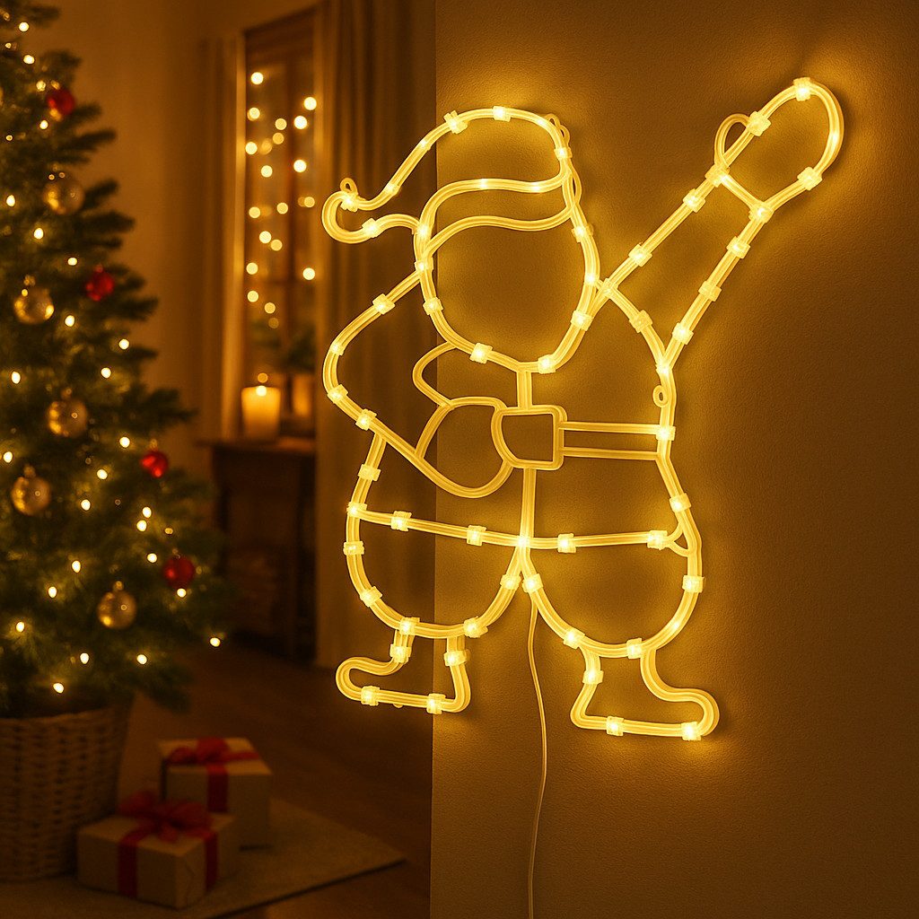 DEGAMO Beleuchtetes Fensterbild WEIHNACHTSMANN, 42x37cm, 50 LED weiss, Netzbetrieb 230V