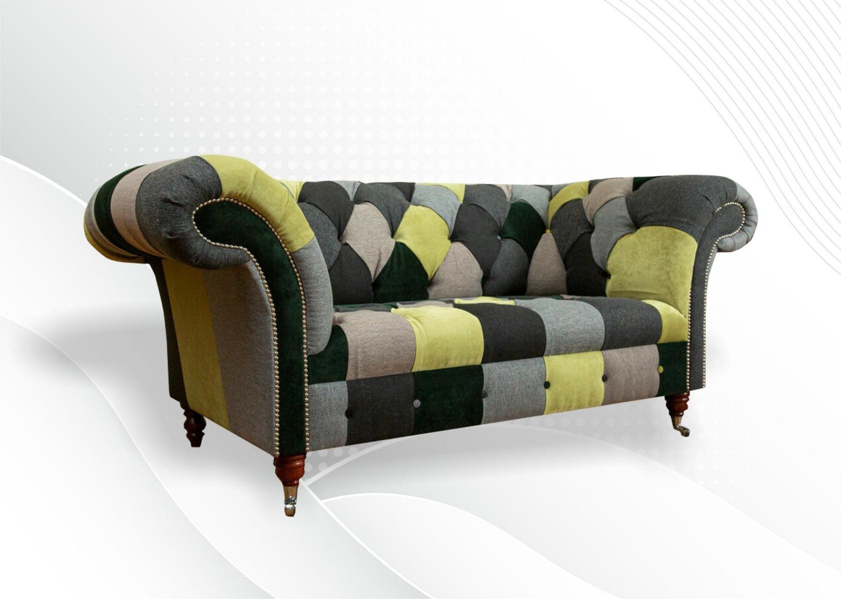Xlmoebel Chesterfield-Sofa Klassisches 2-Sitzer Sofa aus Leder und Textil in bunten Farben, 1 Teile, Made in Europa