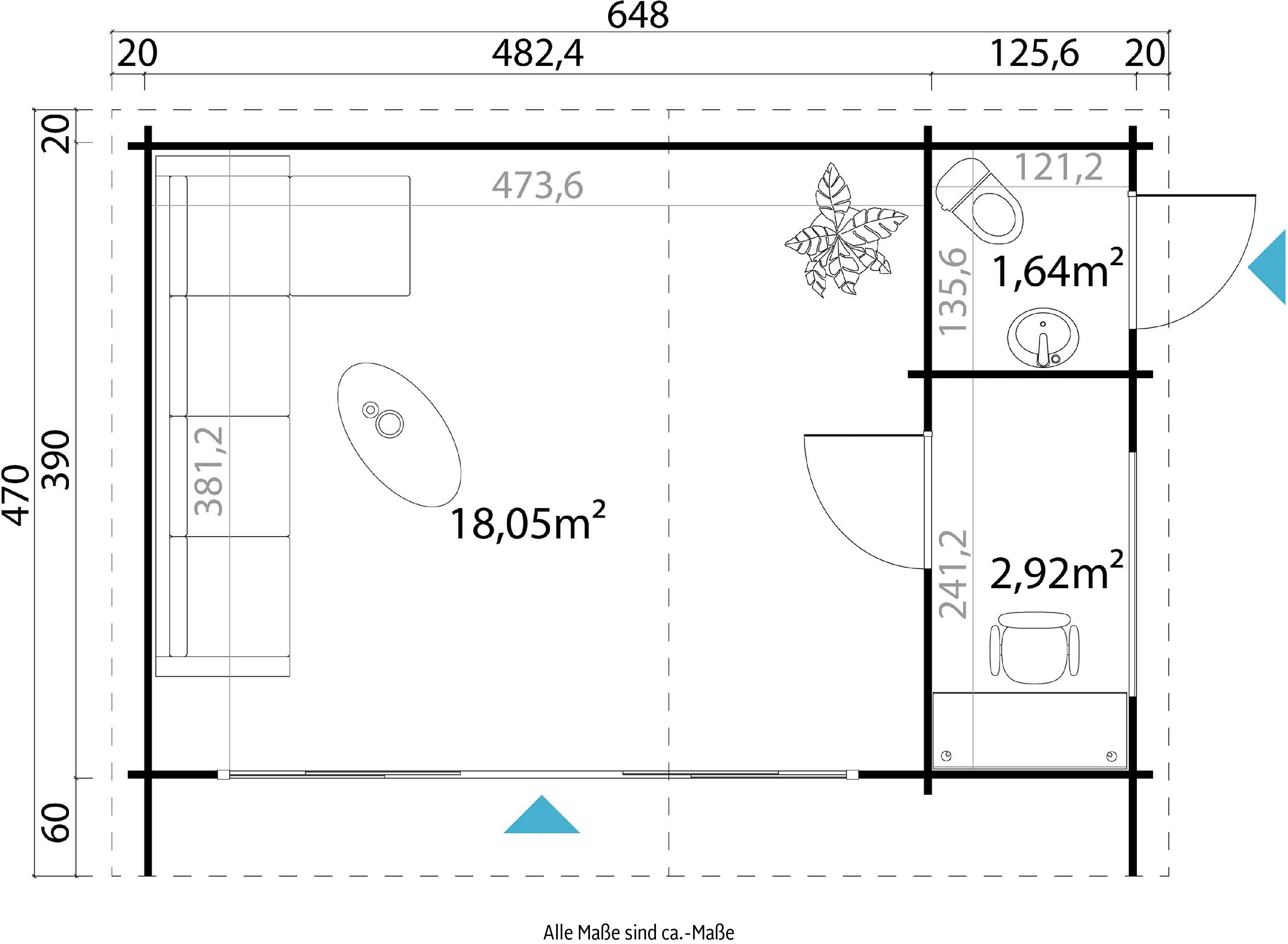 BxT: Fussbodenbretter verlegen) MAJA (Set, 648x470 cm, JAVA, Gartenhaus zum inkl. gletschergrün LASITA