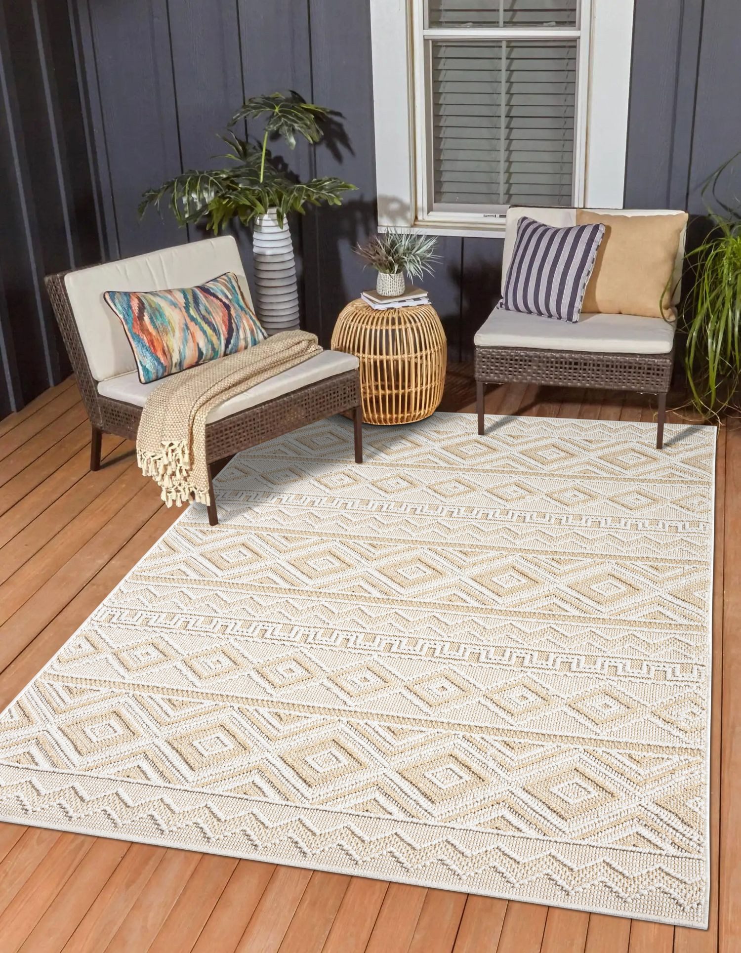 Wohnando Teppich MY-RUG Outdoor-Teppich "Arya" 150x80 cm, beige, rechteckig, Höhe: 8 mm, im schönem Boho-Stil, Sisal-Optik, weich, für Garten und Balkon