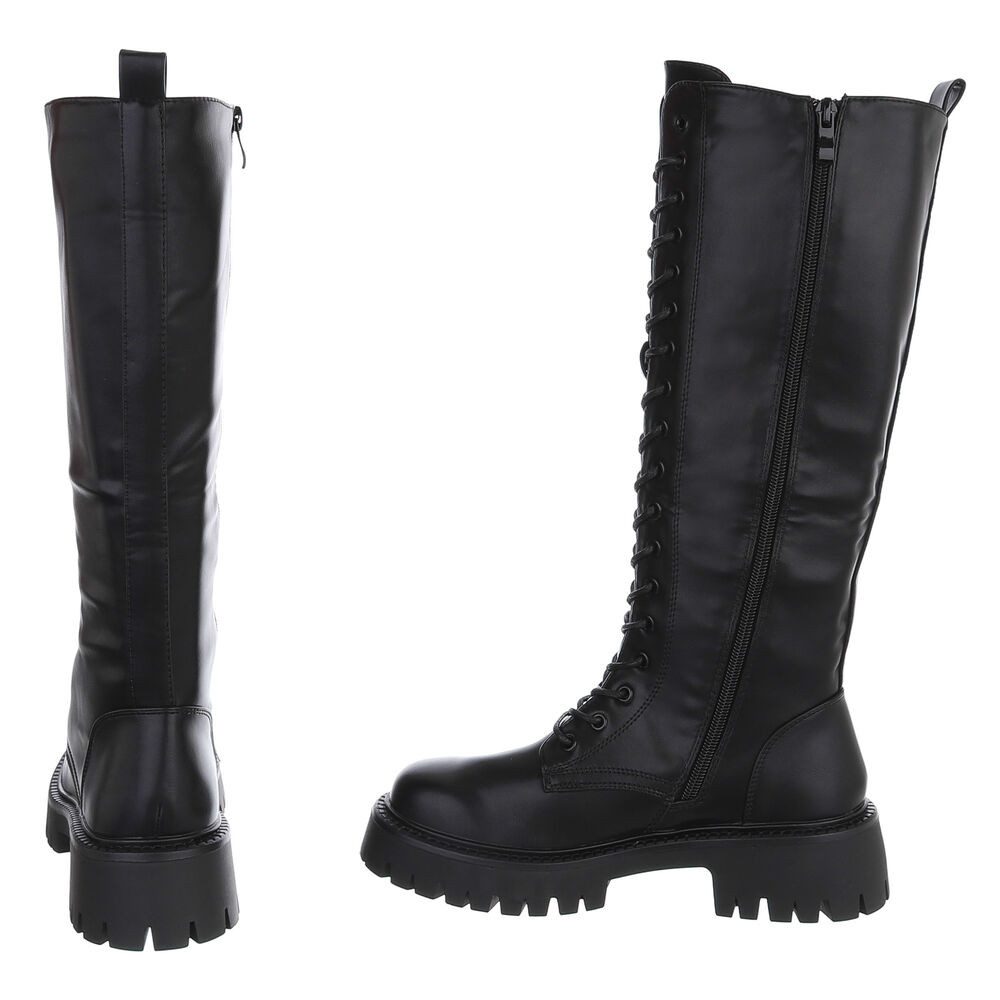 Ital-Design Kniehohe Schnürboots für Damen mit profilierter Laufsohle Plateaustiefel (91154520) Blockabsatz Stiefel in Schwarz – Bild 5 von 5