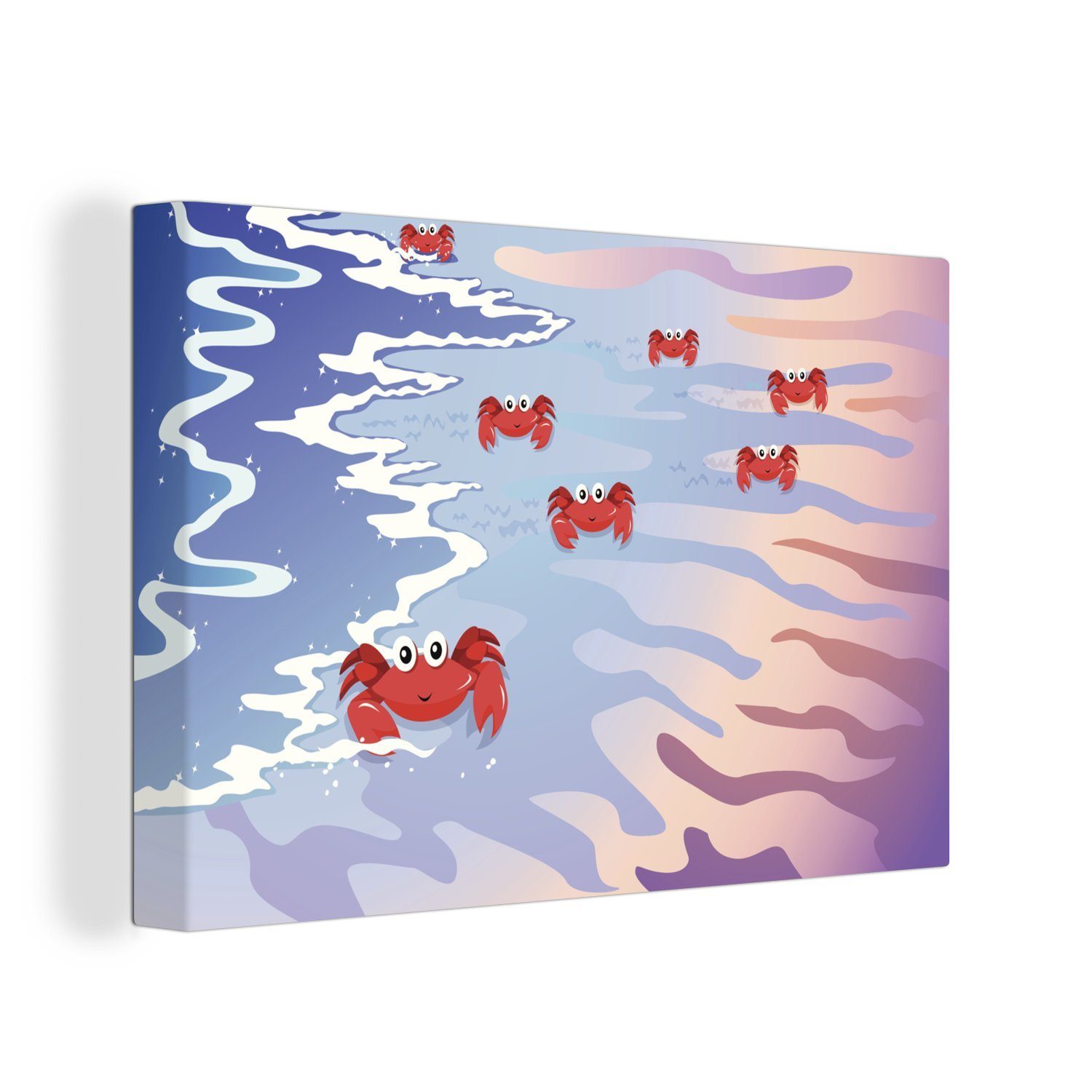 OneMillionCanvasses® Leinwandbild Illustration von roten Krabben am Strand, (1 St), Wandbild Leinwandbilder, Aufhängefertig, Wanddeko, 30x20 cm