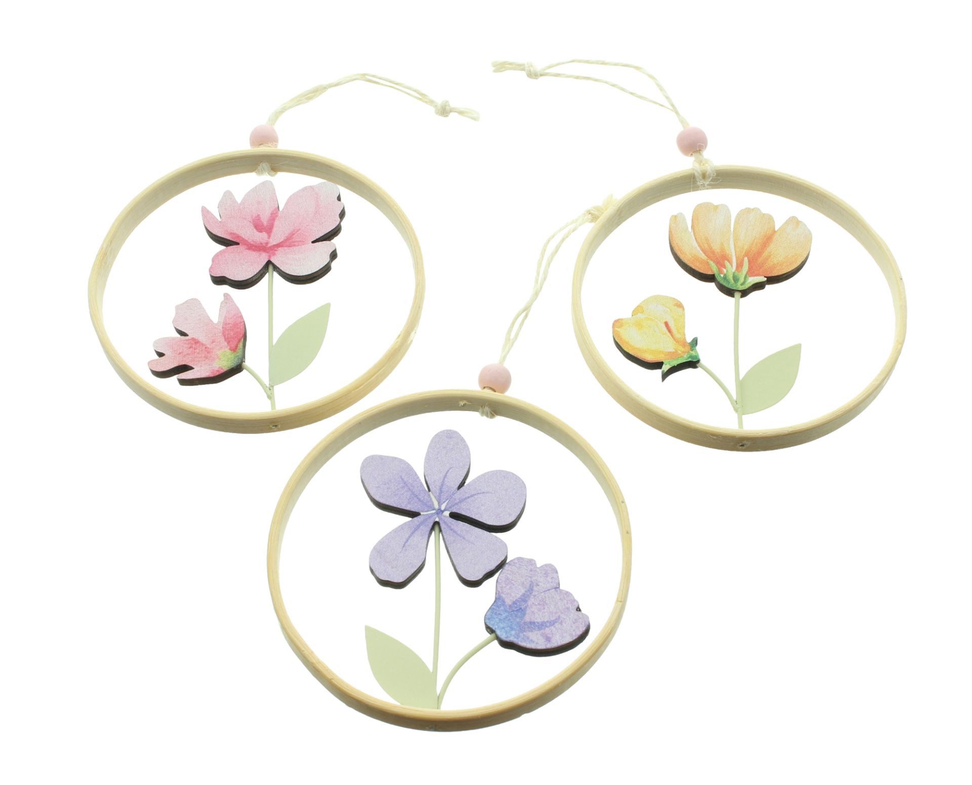 Home-trends24.de Dekohänger Blumen Blüten Ring Dekohänger Figur Deko Hänger Holz (3 St)