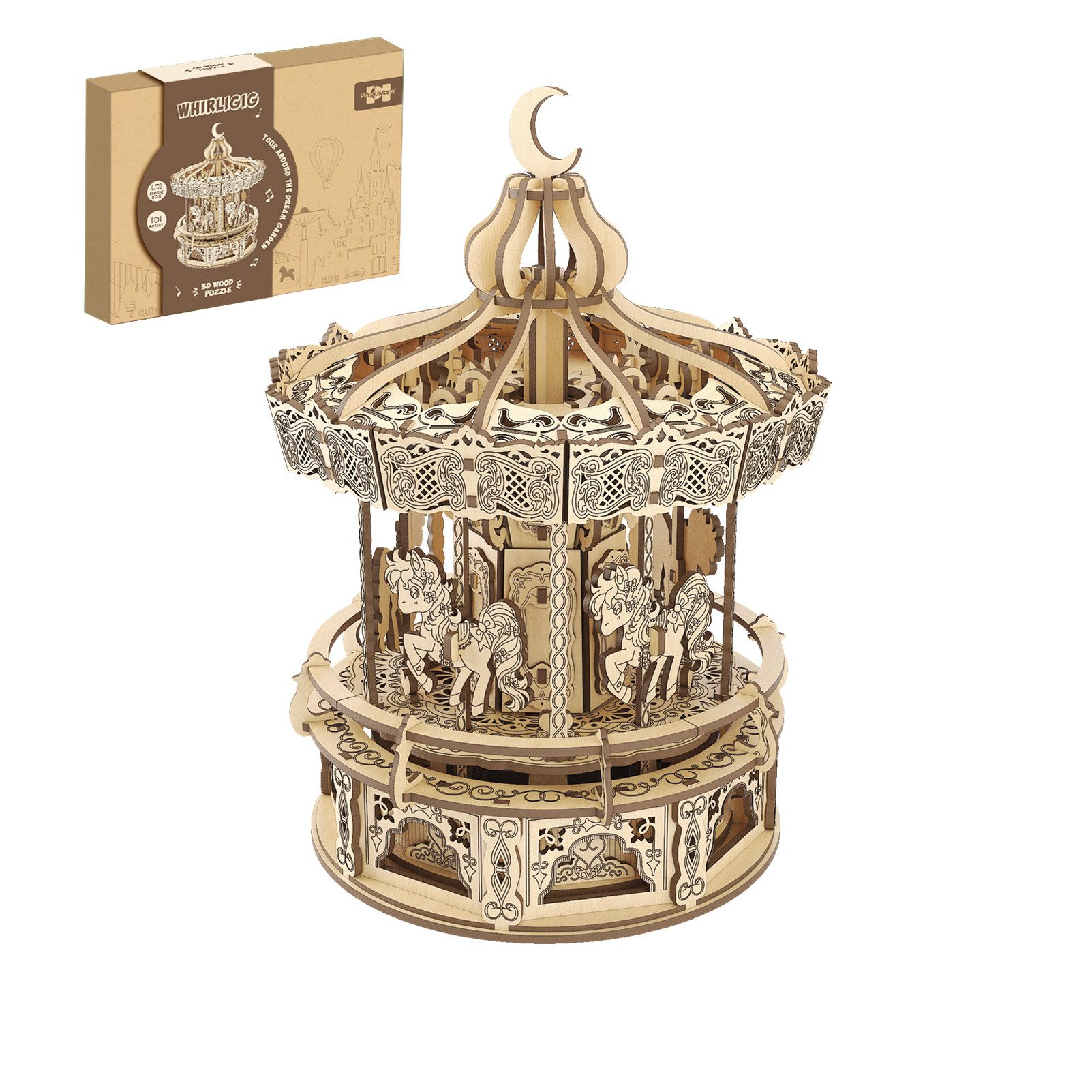 Esun 3D-Puzzle 3D Puzzle Holz Karussell, Laser-Cut Modellbausatz für Erwach günstig online kaufen