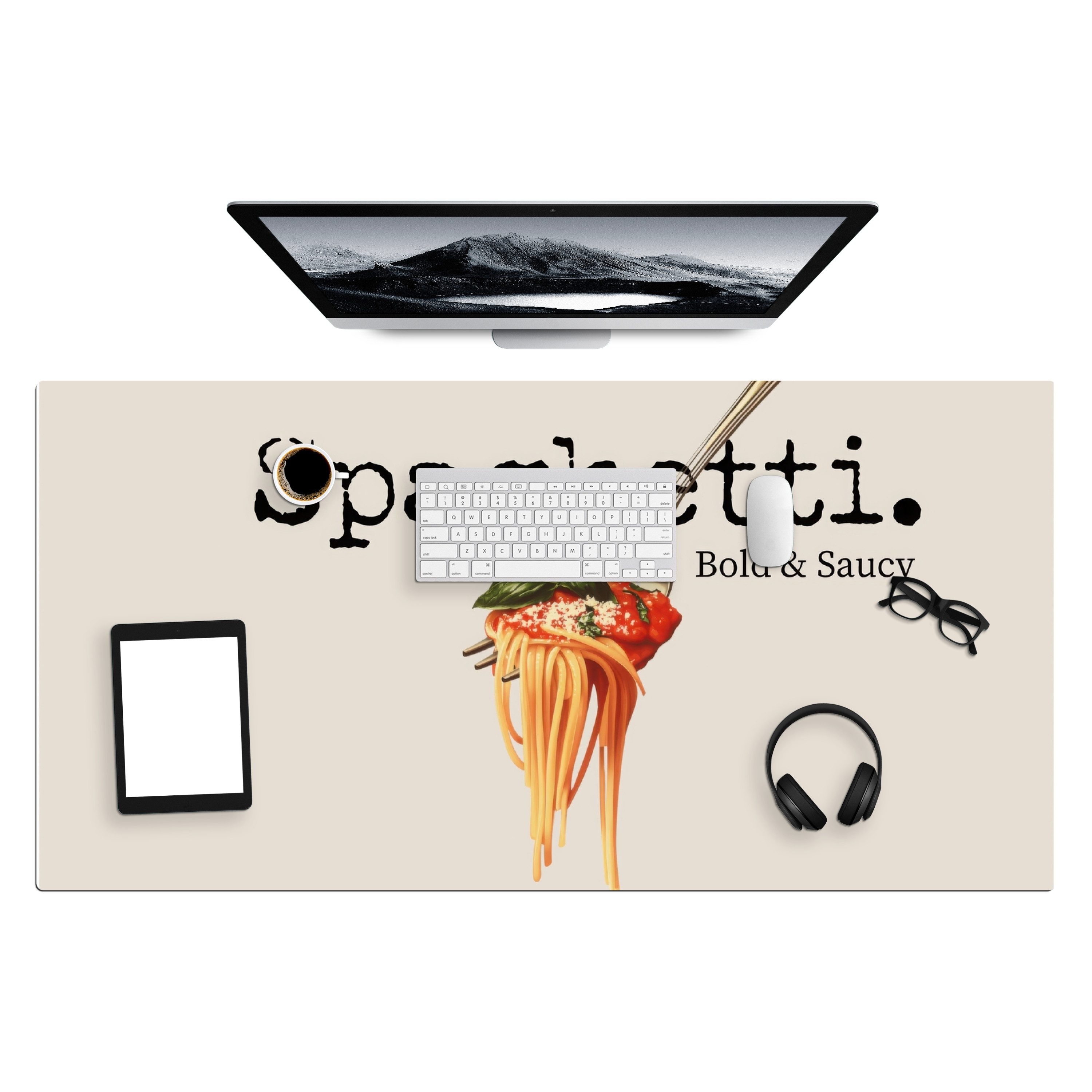 MuchoWow Gaming Mauspad Spaghetti - Tomatensauce - Parmesankäse (1-St), Gaming Mauspad XXL, Schreibtischunterlage, Gaming Zubehör, 120x60 cm