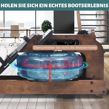 BlingBin Rudergerät Wasserwiderstands-Rudergerät mit Kinomap APP (Intelligentes Display, Verstellbare Fußstütze), mit Unterlegmatte