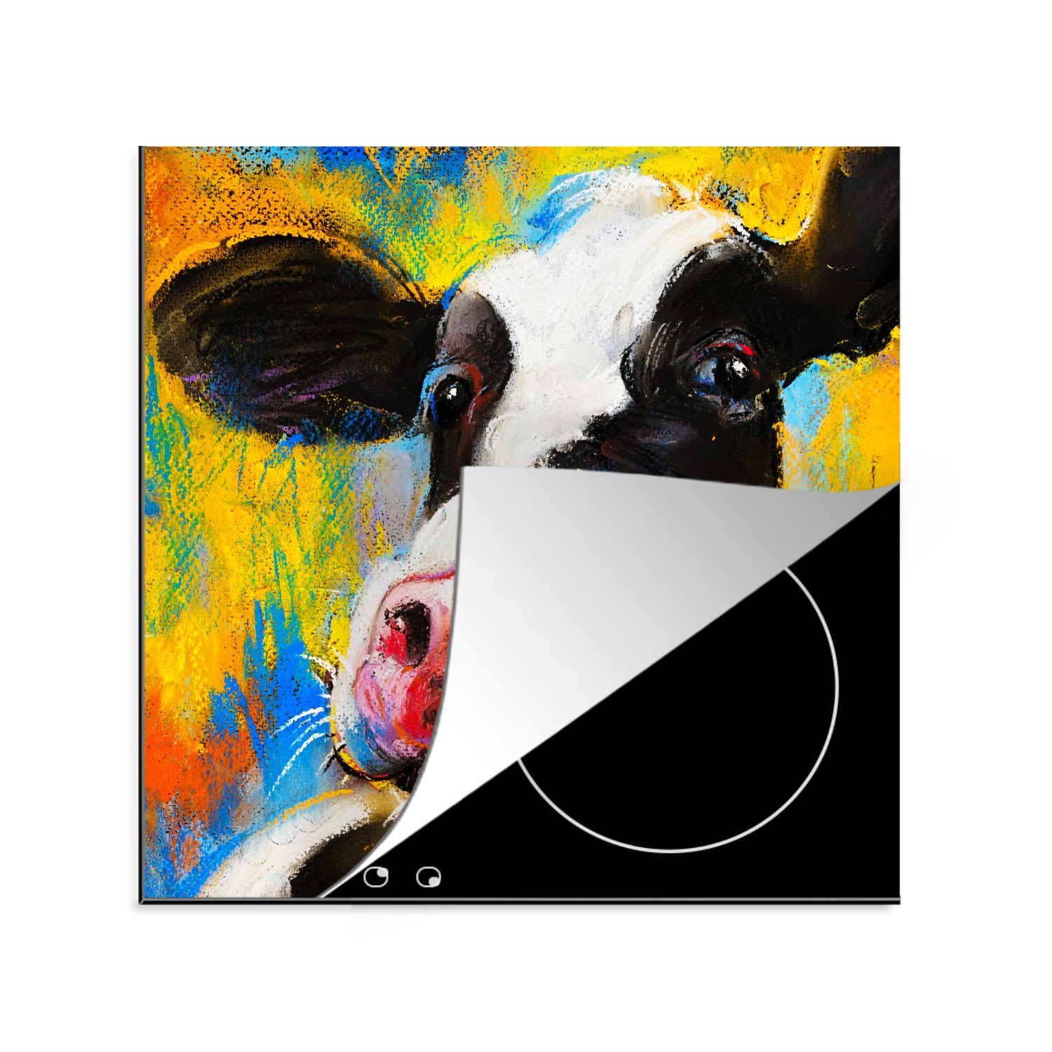 - Vinyl, - 78x78 Arbeitsplatte cm, Ceranfeldabdeckung, küche (1 Kuh - Tiere, Ölfarbe tlg), für Herdblende-/Abdeckplatte Gemälde MuchoWow