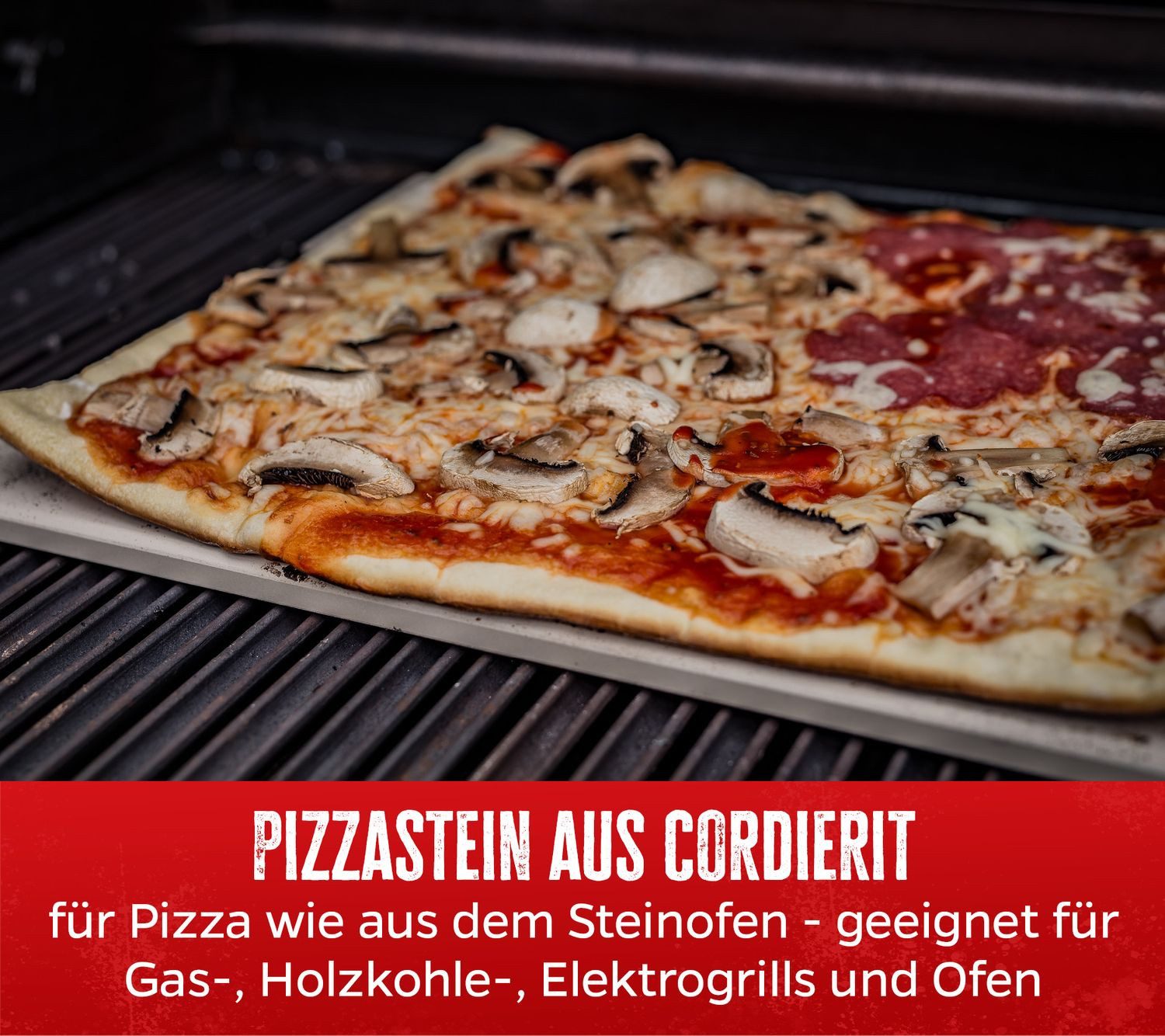 Grillfürst Aromaplanke Grillfürst Pizzastein eckig 40 x 30 cm mit Pizzablech