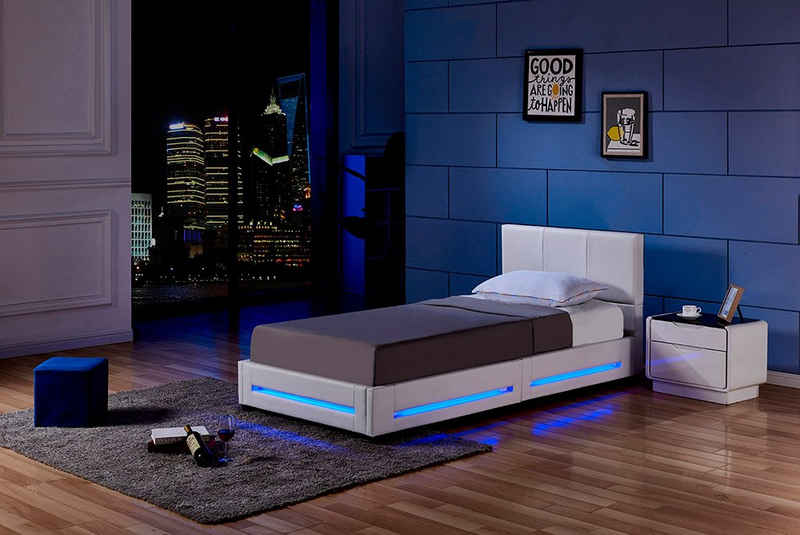HOME DELUXE Bett LED Bett ASTEROID (Set, 2-tlg., inkl. Lattenrost & LED Beleuchtung), 160 x 200 cm gepolstertes Kopfteil, Polsterbett, Kunstlederbett
