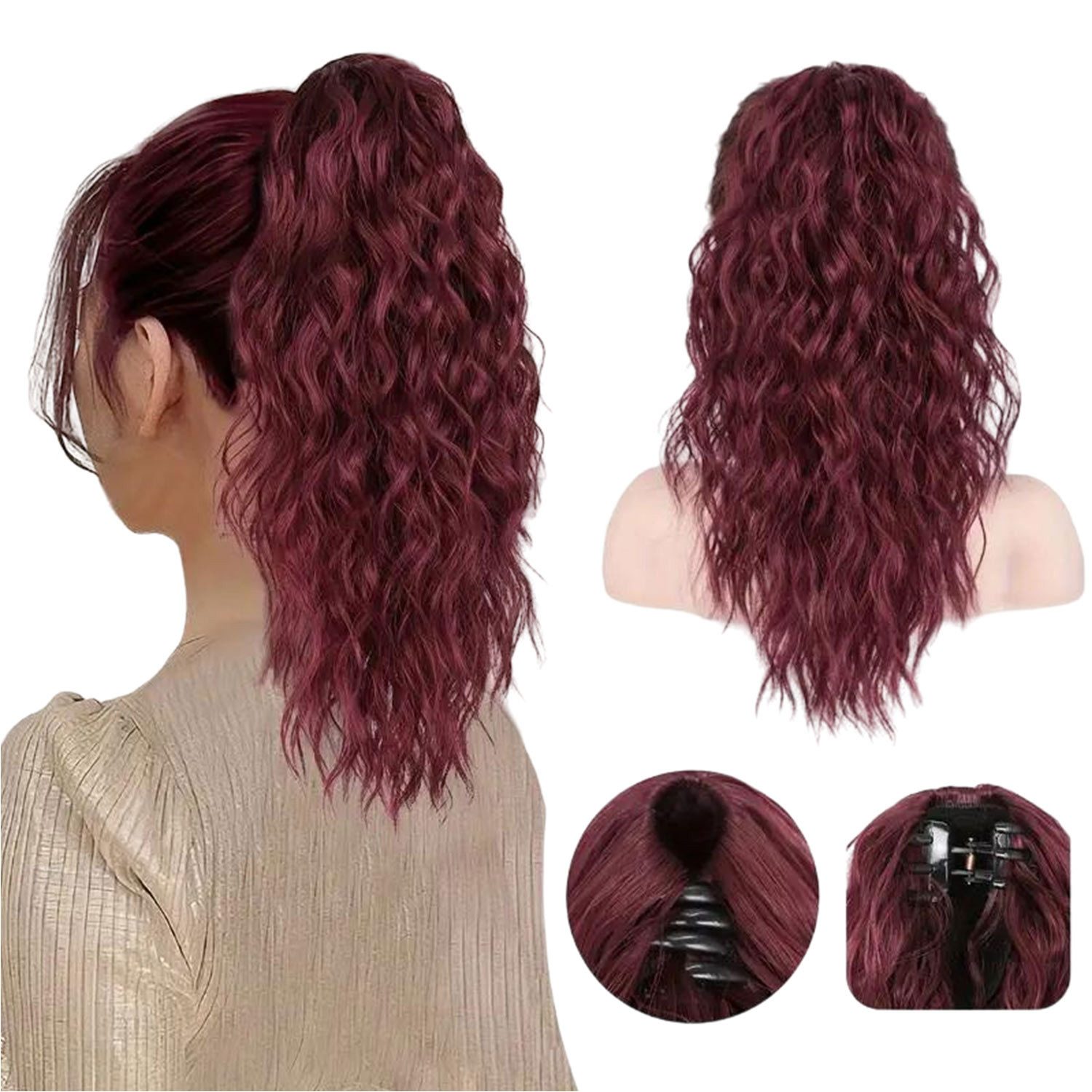 Refttenw Kunsthaarperücke Damen Flauschige Gewellte Ponytail Pferdeschwanz Extension mit Clip