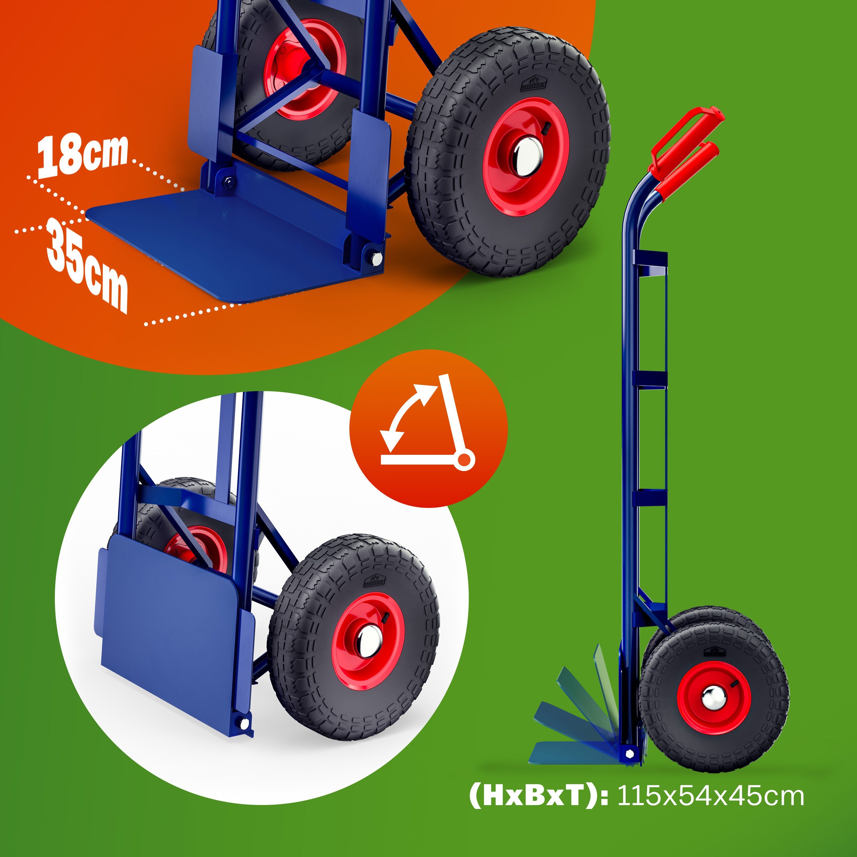 Gardebruk Sackkarre, klappbar 200kg Luftbereifung Stahl blau