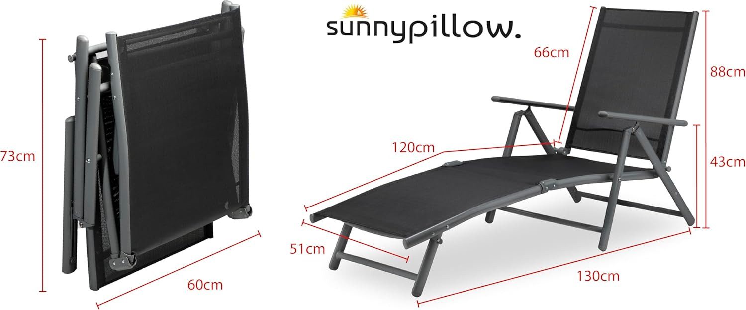 sunnypillow Gartenliege Sonnenliege klappbar - 150 kg belastbar Anthrazit, 2 St., Stückzahl: 2