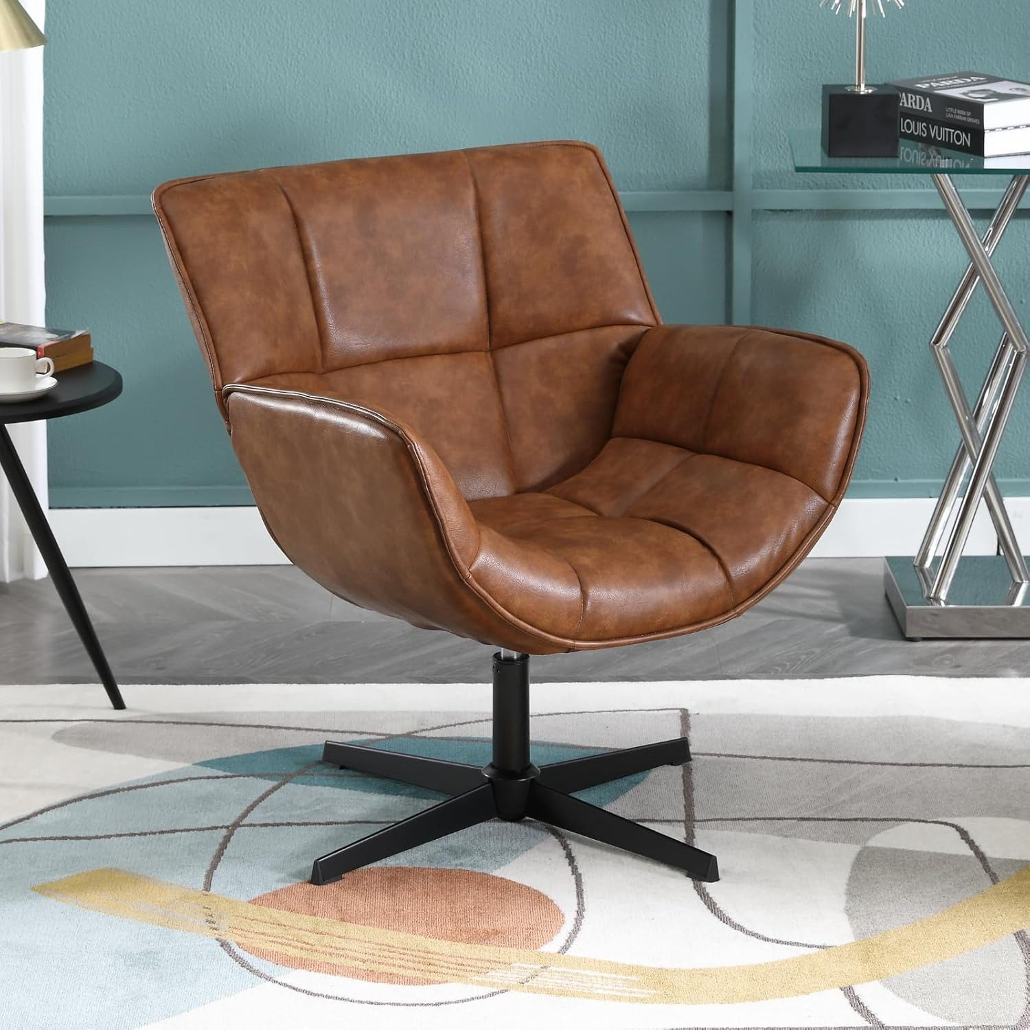 CHAIRUS Ohrensessel 360°Drehbar, mit PU Ledermit Armlehnen, Modern, Braun (1-St), 360° Drehung