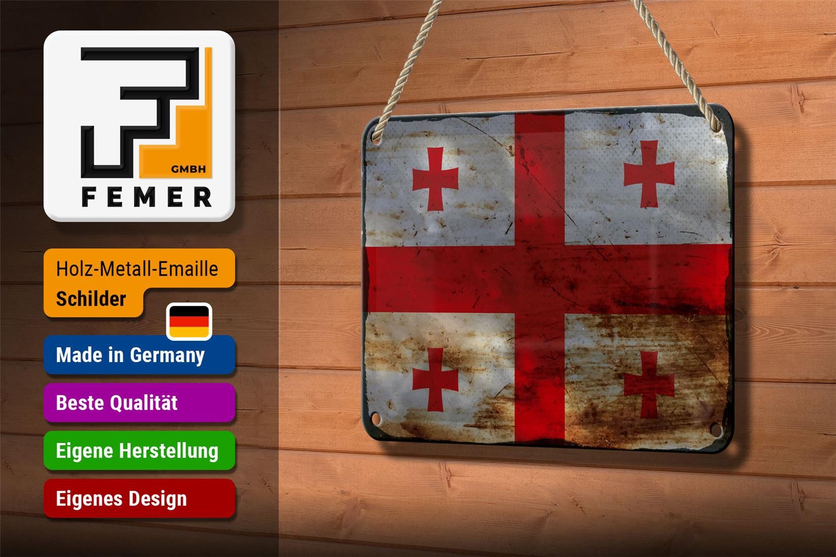 Femer GmbH Metallschild Flagge Georgien 18x12cm Flag of Georgia Rost, (1 St), gewölbte Oberfläche, abgerundete Ecken, umgeschlagene Kanten