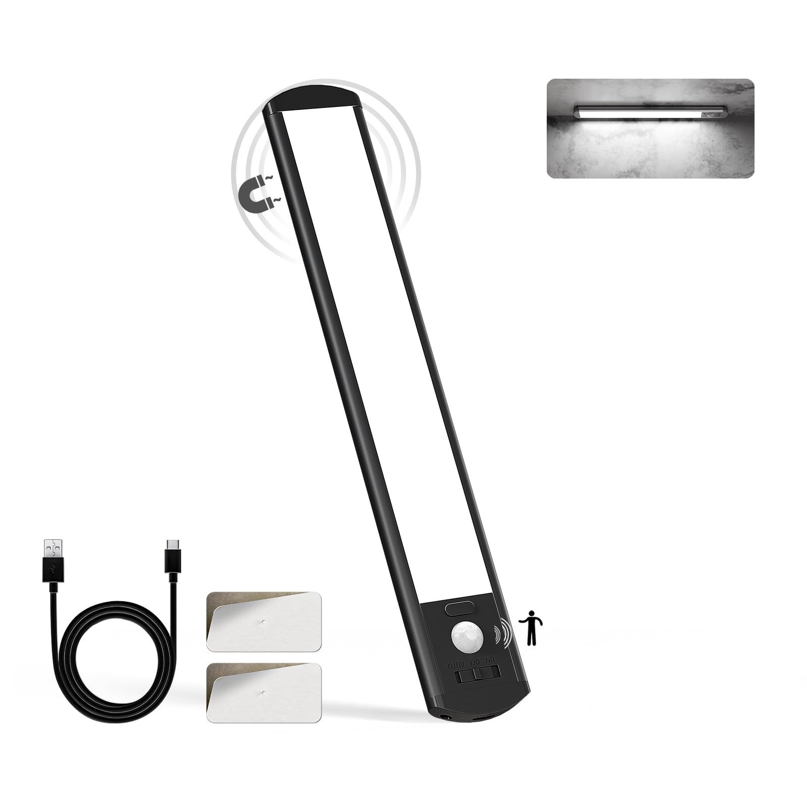 LQWELL LED Unterbauleuchte mit Bewegungsmelder, Dimmbar, Akku, USB-C Wiederaufladbar Schranklicht, LED fest integriert, Treppenlicht Nachttischlampe 22,5 cm, 1500 mAh, für Küche, Kleiderschrank, Schlafzimmer