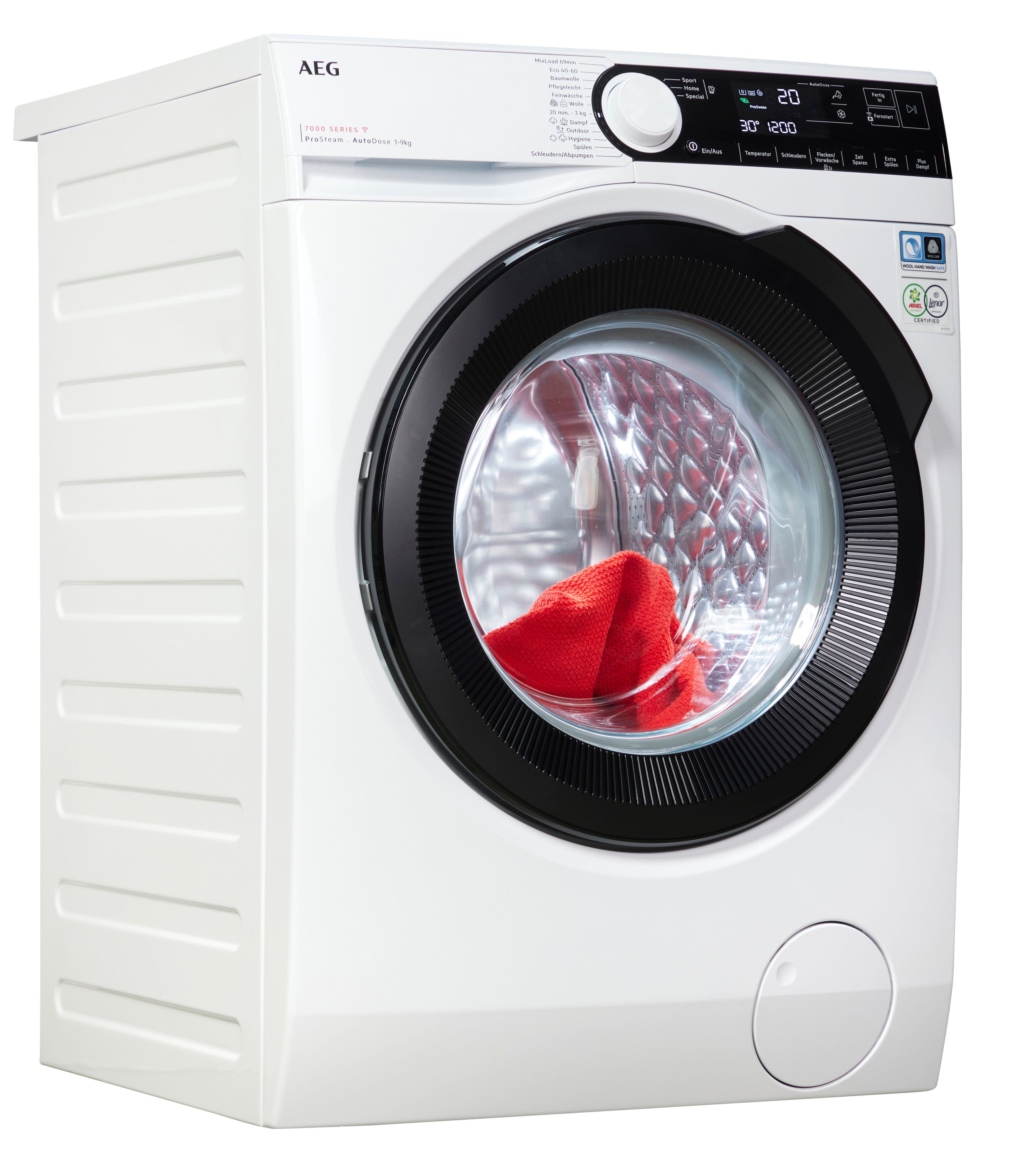 AEG Waschmaschine 7000 ProSteam® ProSteam & - 9 kg, Wifi, LR7D70490, Auffrischfunktion für U/min, Wasserverbrauch Dampf ProSteam® 96 weniger % 1400 - mit Dampf-Programm
