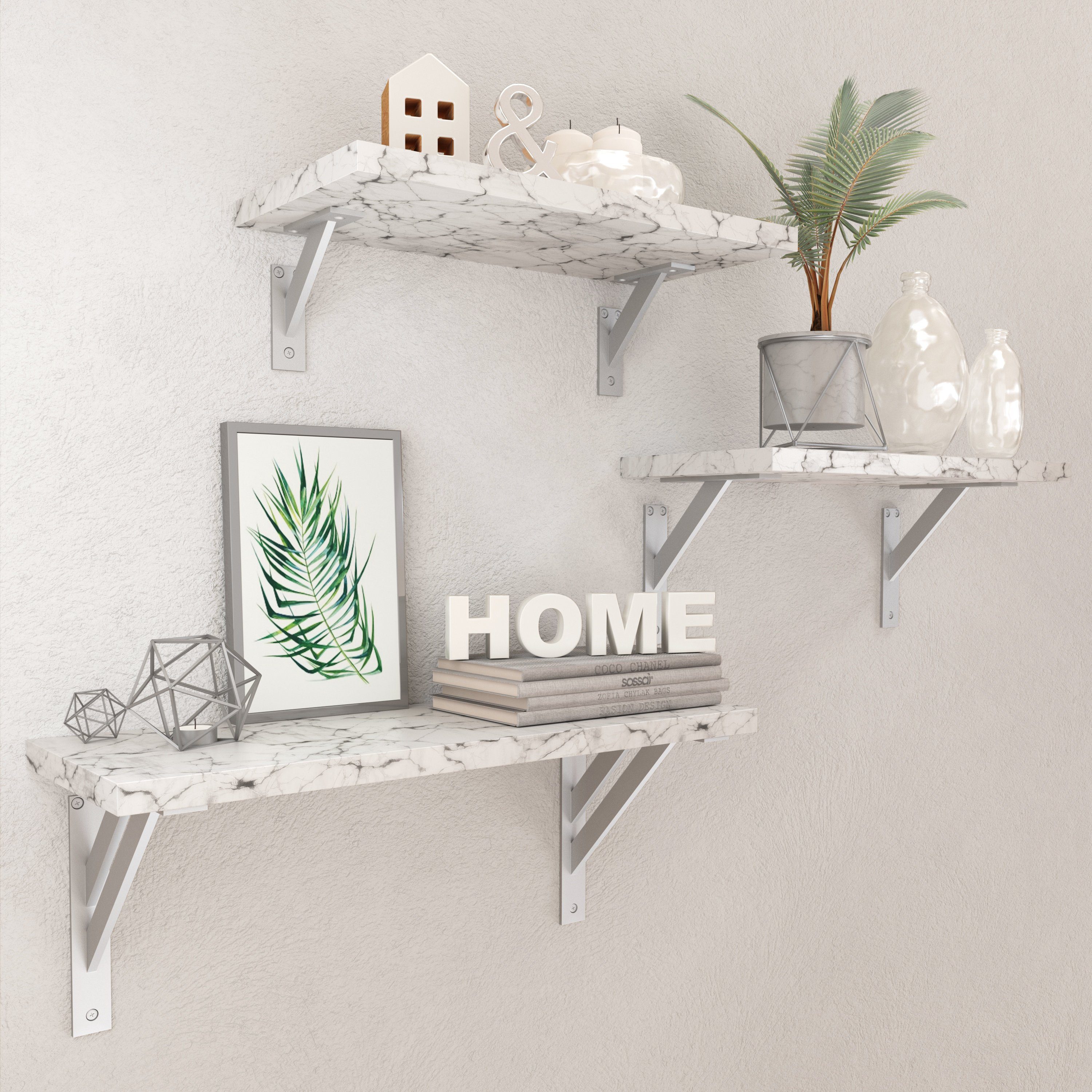 sossai® Wandregalhalter 2er Set FSHR Design Regalträger in Silber, 2-tlg. günstig online kaufen