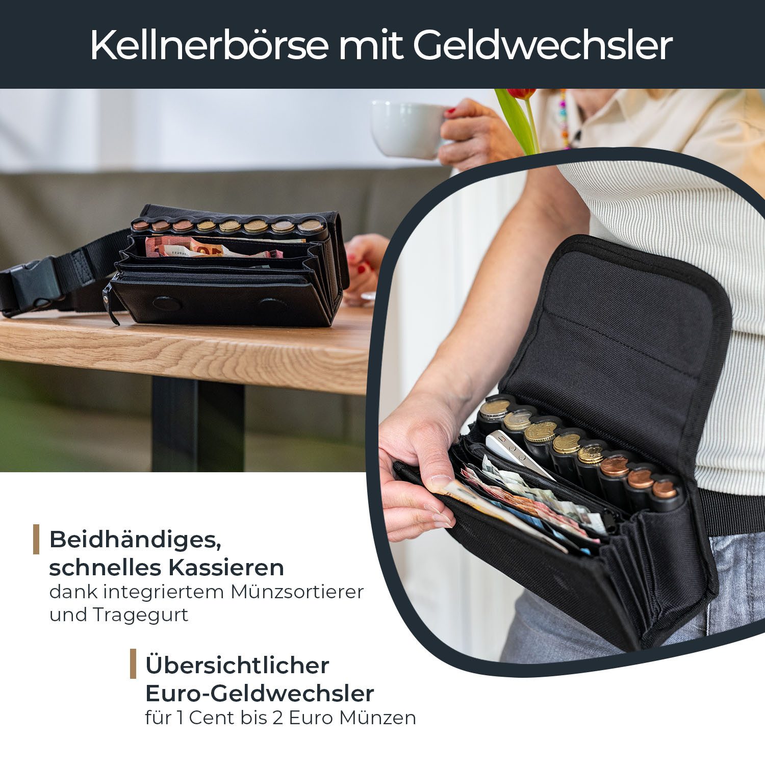 HMF Kellnerbörse Kellnertasche mit herausnehmbaren Euro-Geldwechsler günstig online kaufen