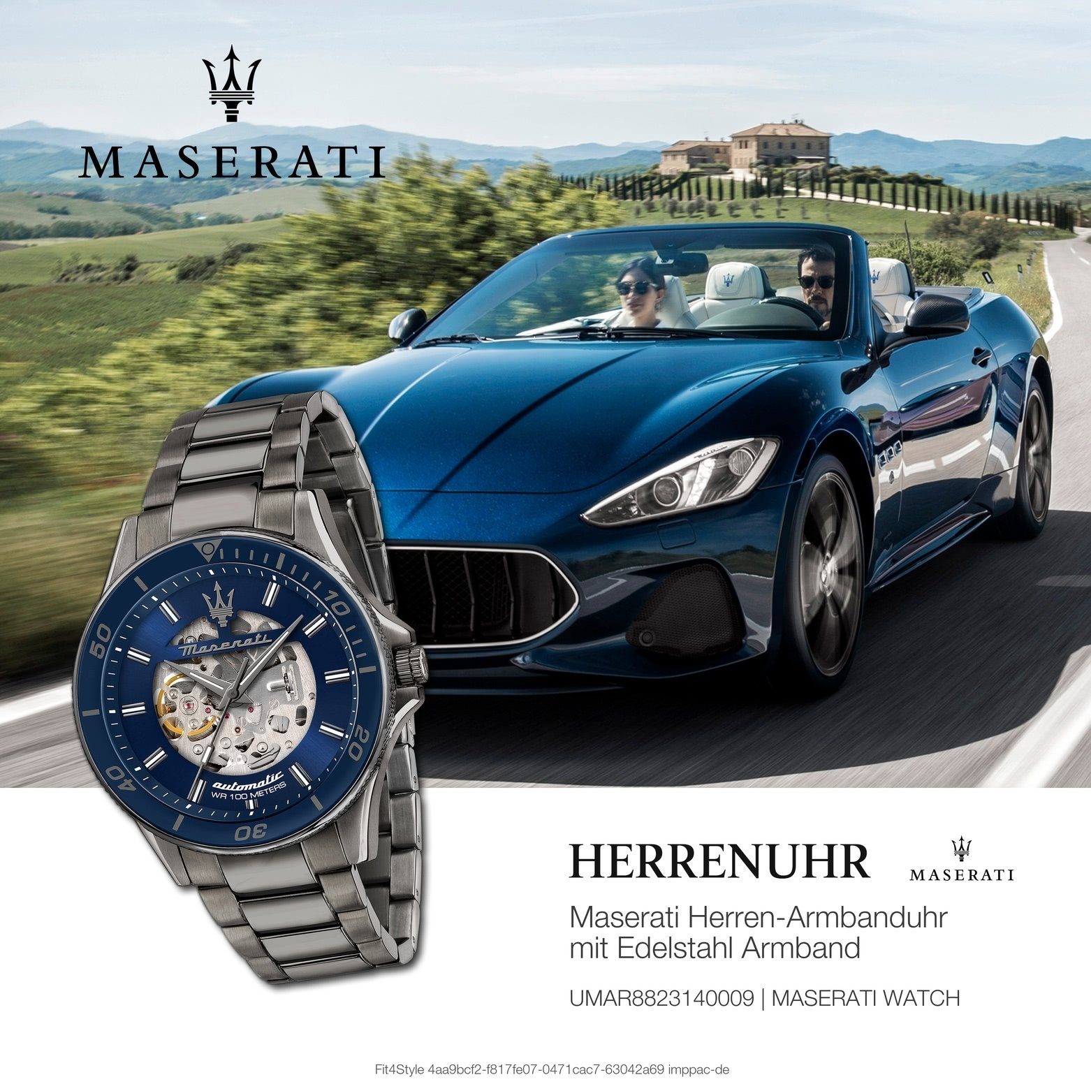 MASERATI Quarzuhr Maserati 44mm) grau Made-In (ca. Edelstahlarmband, rund, Automatik, Herrenuhr groß Italy Sfida Herrenuhr