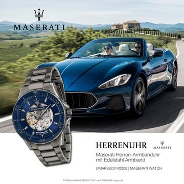 MASERATI Quarzuhr Maserati Herrenuhr Sfida Automatik, (Analoguhr), Herrenuhr rund, groß (ca. 44mm) Edelstahlarmband, Made-In Italy
