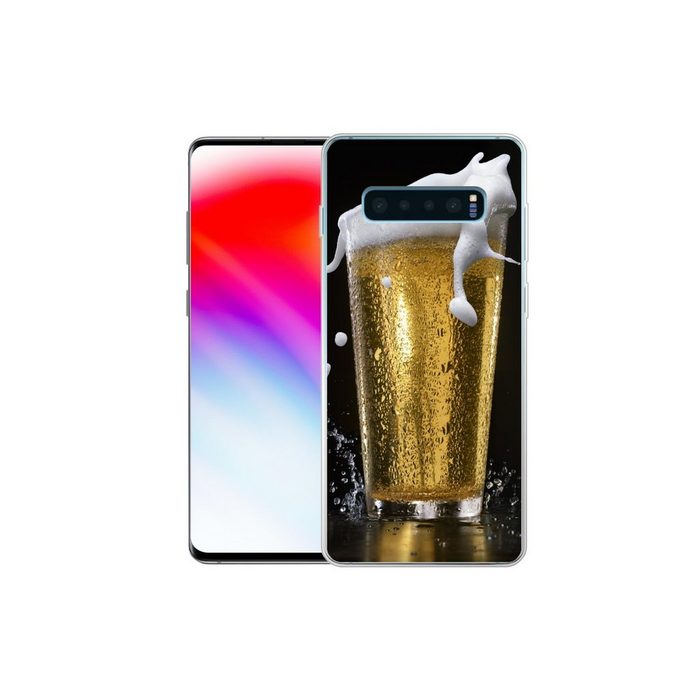 MuchoWow Handyhülle Leckeres Bier auf schwarzem Hintergrund Phone Case Handyhülle Samsung Galaxy S10+ Silikon Schutzhülle FN11413