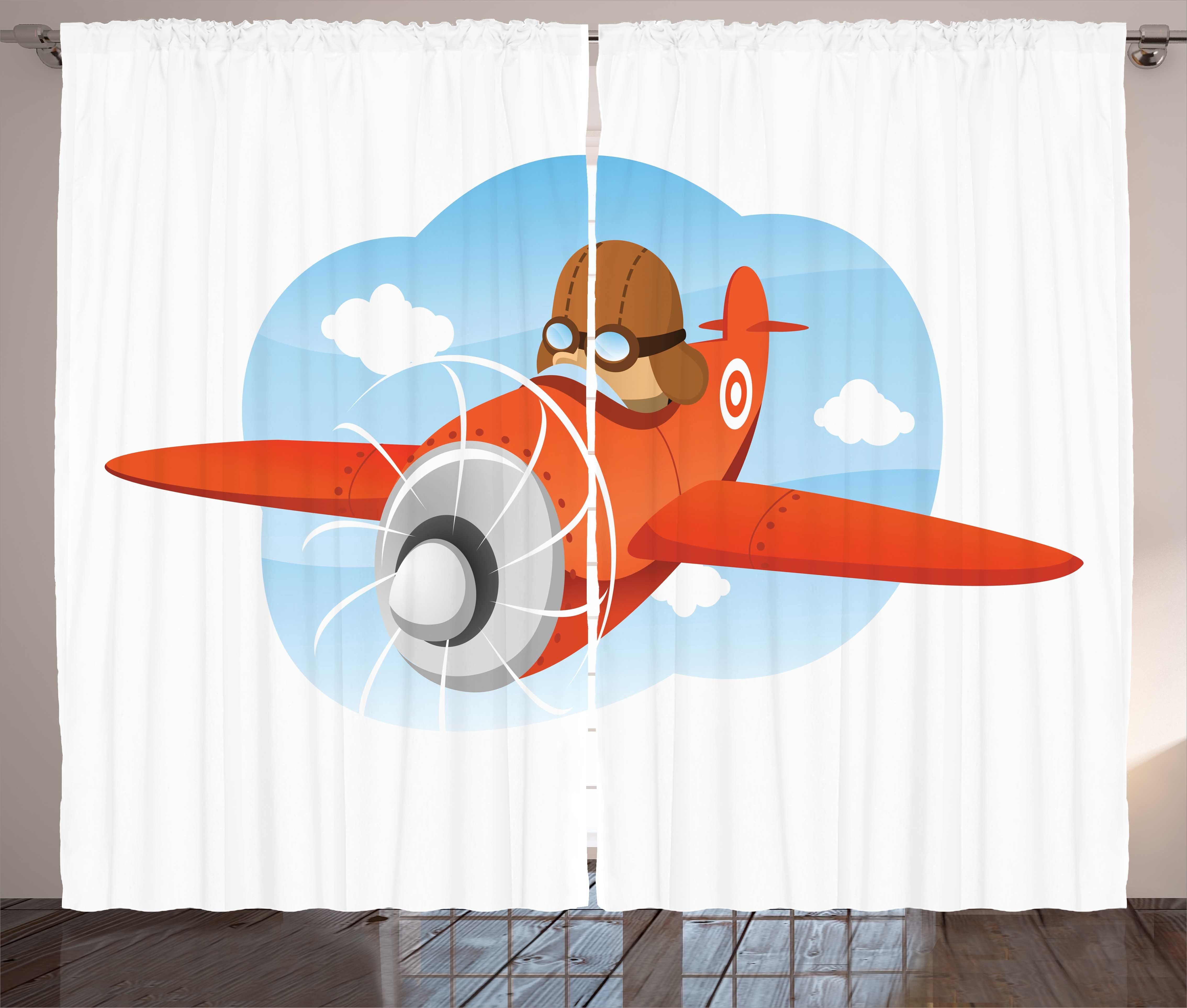 Gardine Schlafzimmer Kräuselband Vorhang mit Schlaufen und Haken, Abakuhaus, Flugzeug Boy Riding in Flugzeug