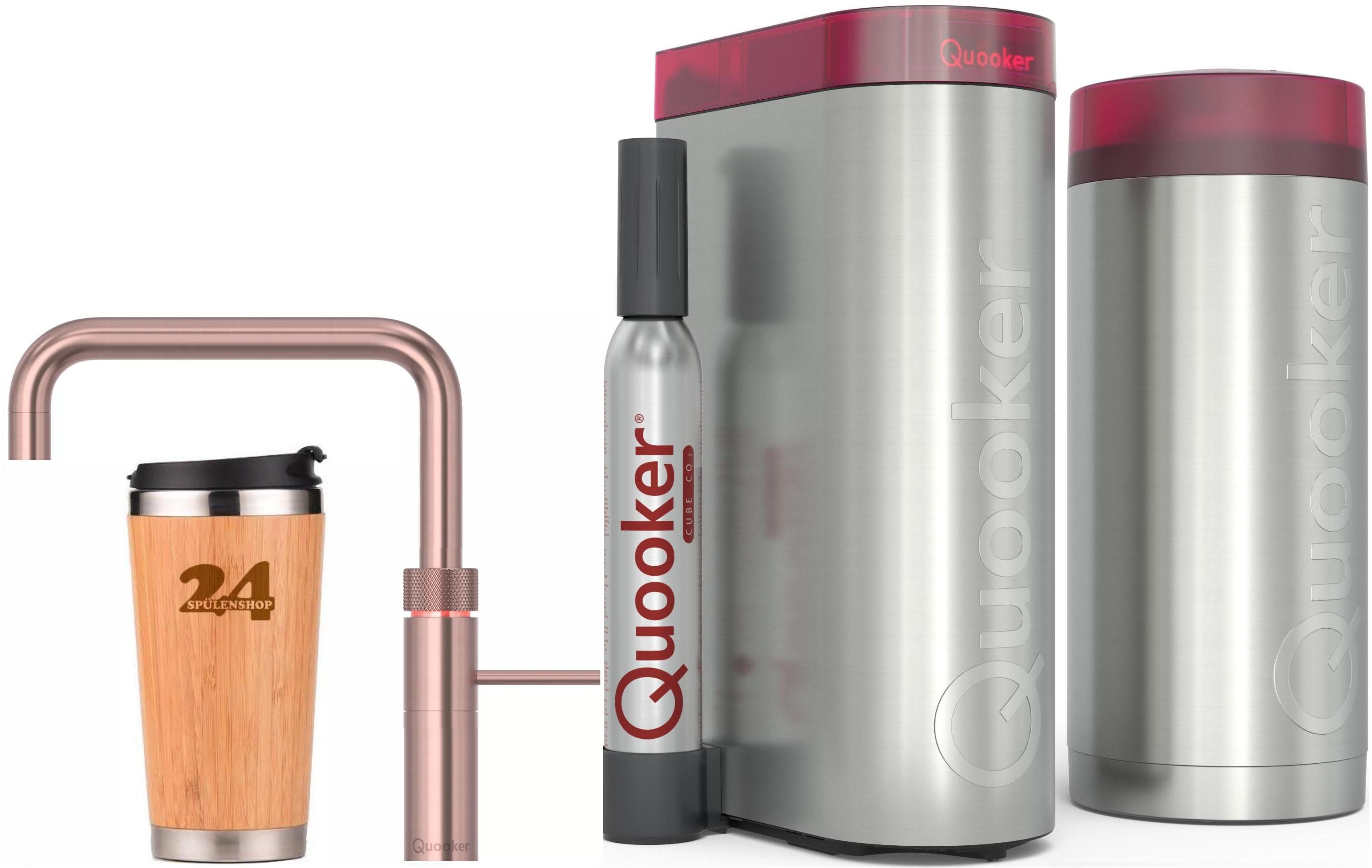 QUOOKER Küchenarmatur QUOOKER FUSION SQUARE Kuper Rose' COMBI+ B mit CUBE 2 (22+FSRCOCUBE) (2-St) 100°C Kochendwasserhahn mit Trinkwassersystem