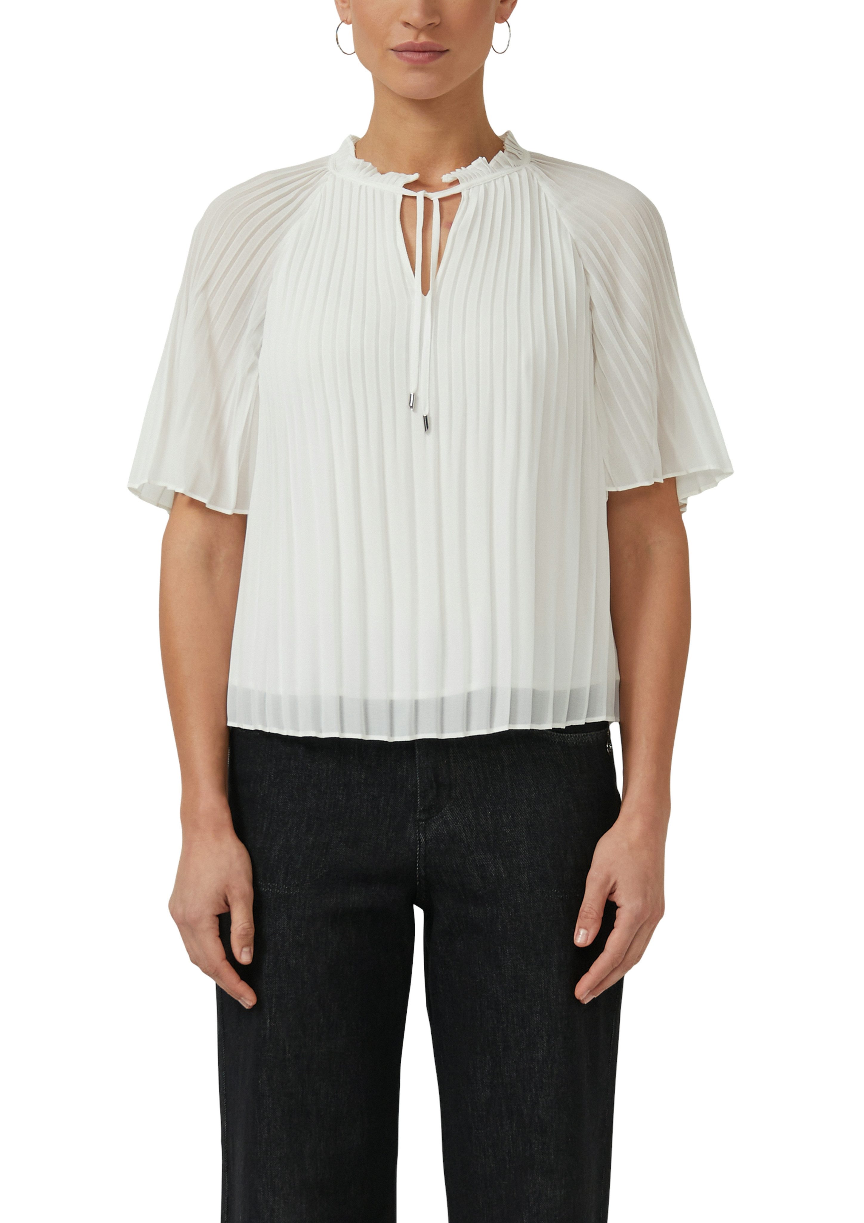 s.Oliver BLACK LABEL Plisseebluse mit Plissee, bedruckte Optik, pflegeleicht, hüftlange Passform