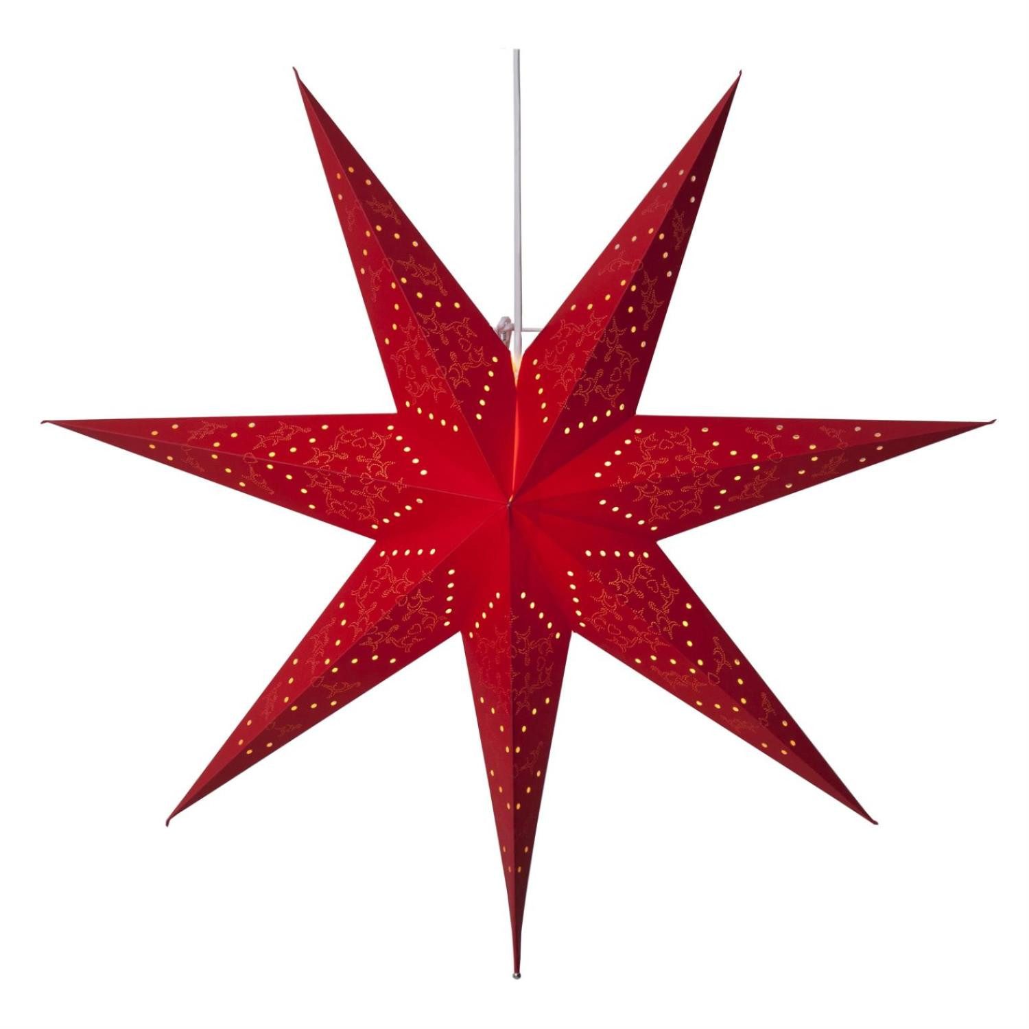 STAR TRADING LED Stern Papierstern Leuchtstern Faltstern 7-zackig hängend 70cm mit Kabel rot
