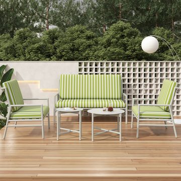 WISHDOR Gartenlounge-Set Gartenmöbel Set mit Stahlrahmen, (1 Sofa, 2 Sessel, 2 Couchtische, Loungeset, Sitzgarnitur), Gartenlounge-Set für 4 Personen