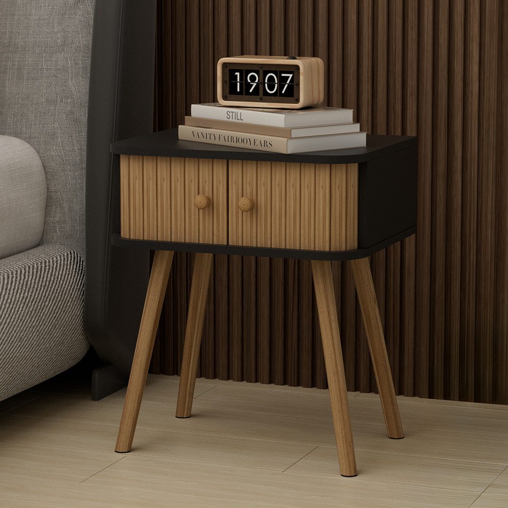 Vicco Nachtschrank Germo, Anthrazit/Bambus, 40 x 47 cm 2-er Set günstig online kaufen