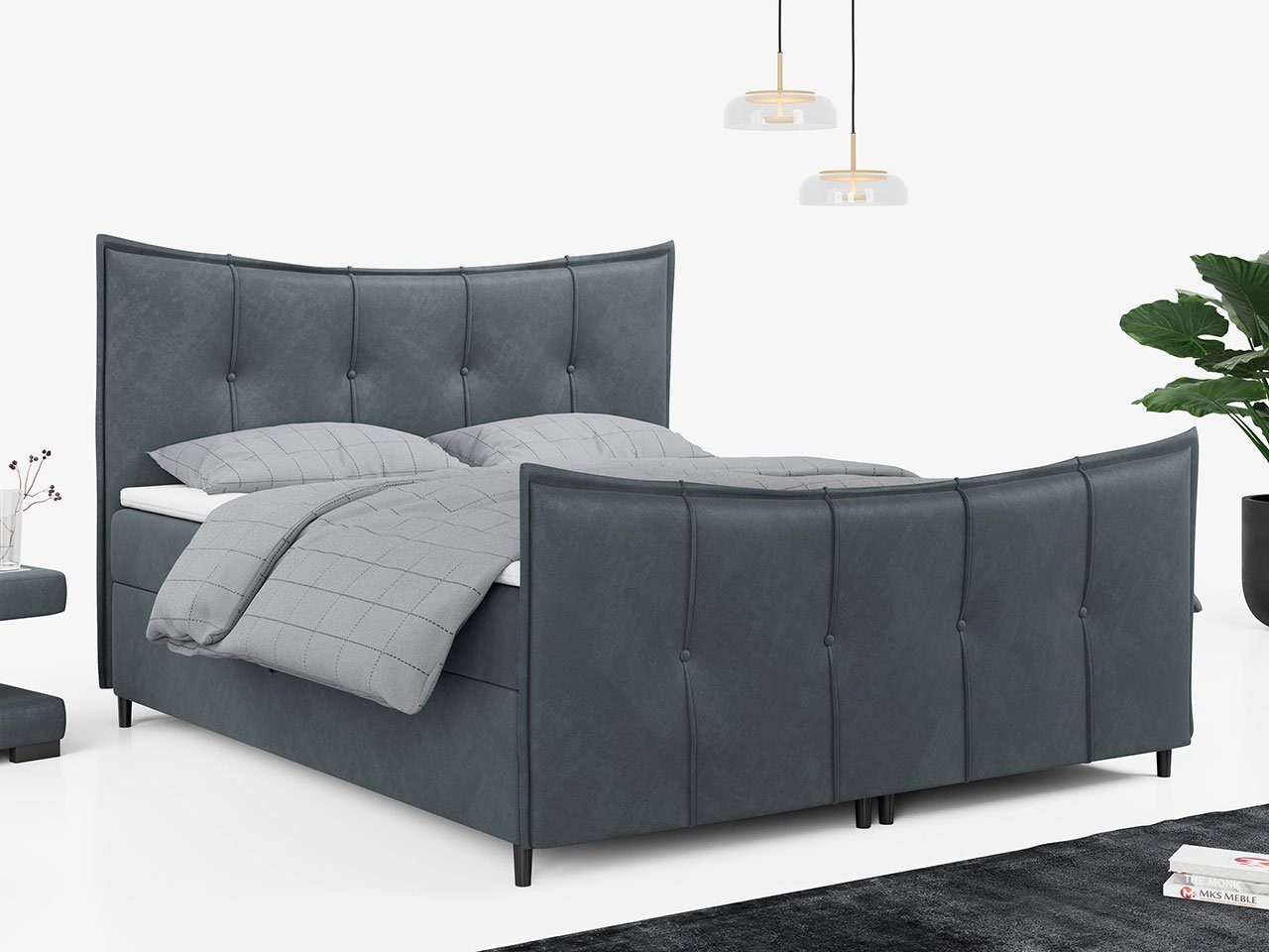 MKS MÖBEL Boxspringbett BERNATE LUX, Doppelbett mit Multipocket-Matratze - Modern Bett