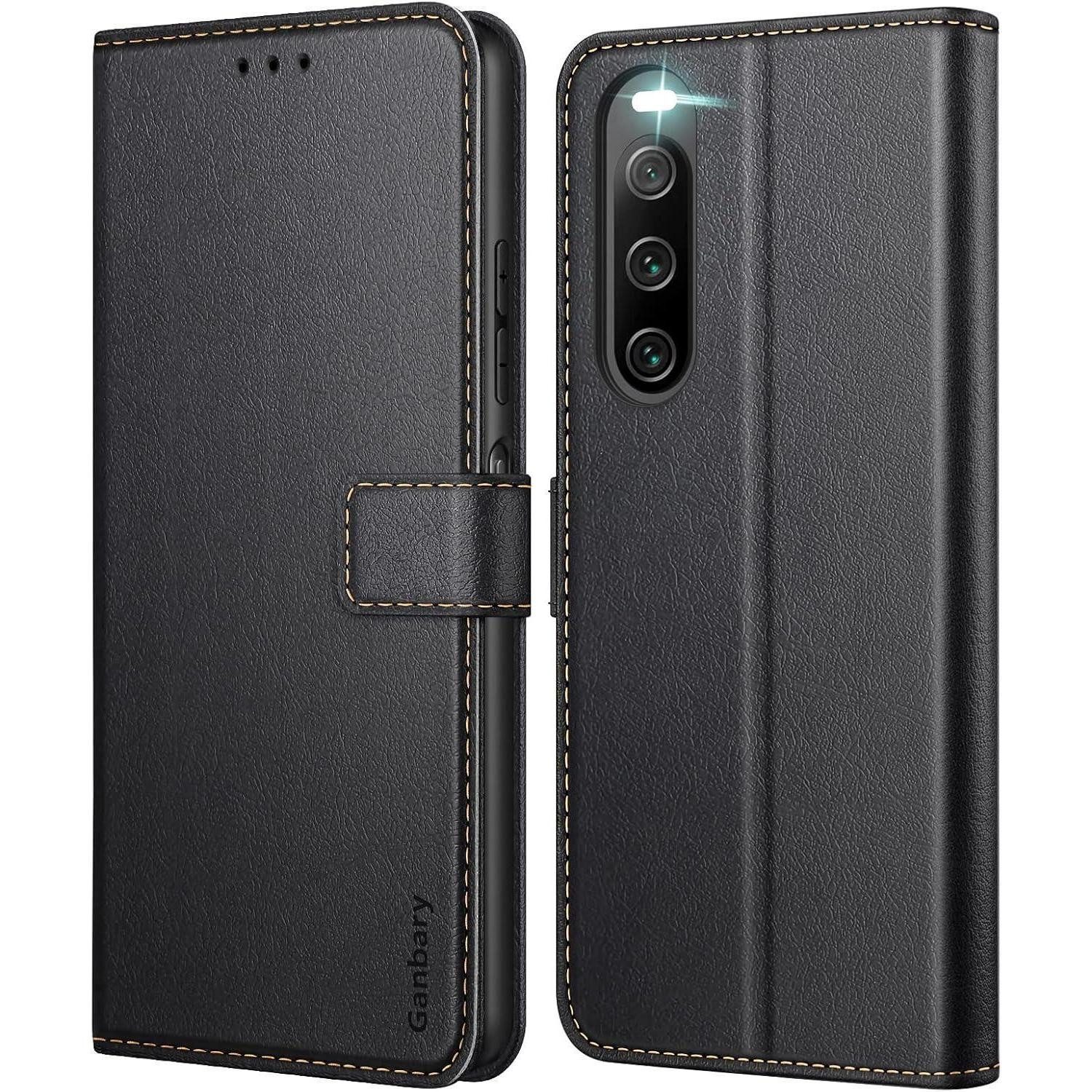 LuxusKollektion Flip Case Handyhülle für Sony Xperia 10 V - Klapphülle - Schwarz in Lederoptik