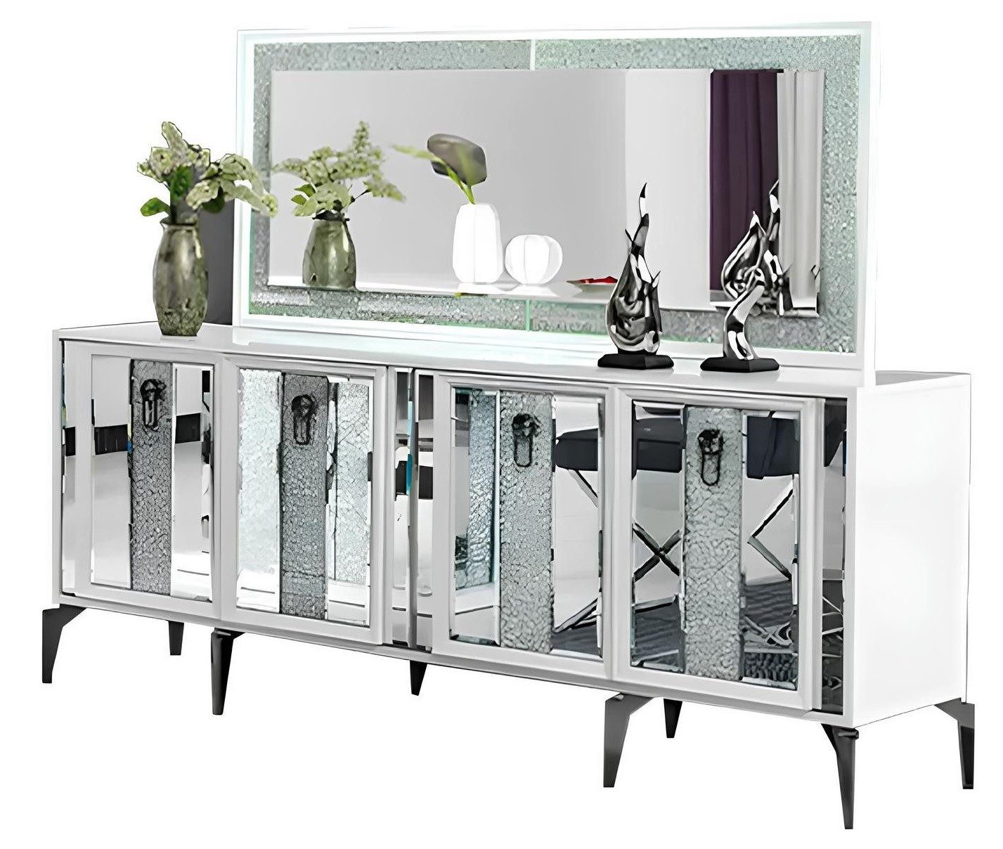 Xlmoebel Sideboard Elegante weiße Anrichte mit Spiegel aus hochwertigem Holz (Sideboard, Sideboard), Hergestellt in Europa