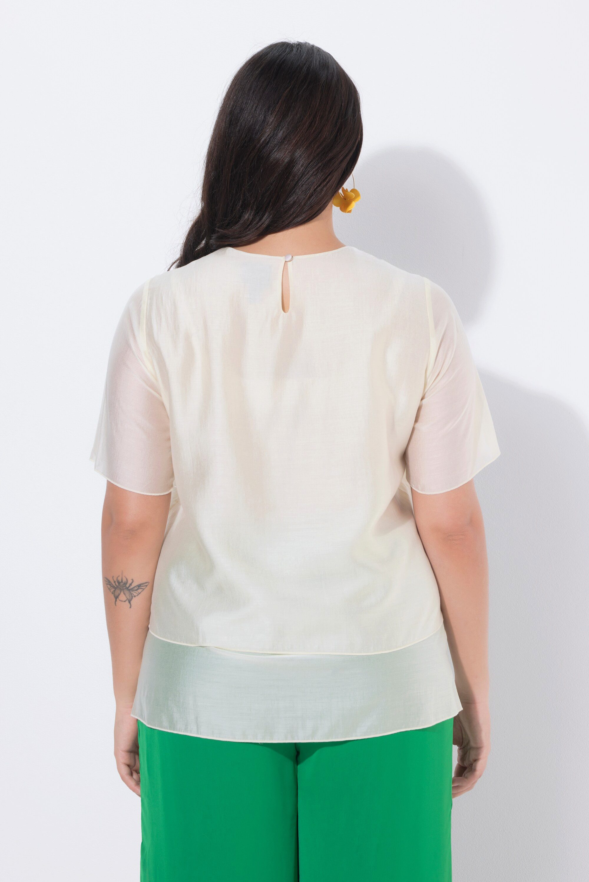 Ulla Popken Spitzenbluse Chiffonbluse Blüten-Applikationen Rundhals
