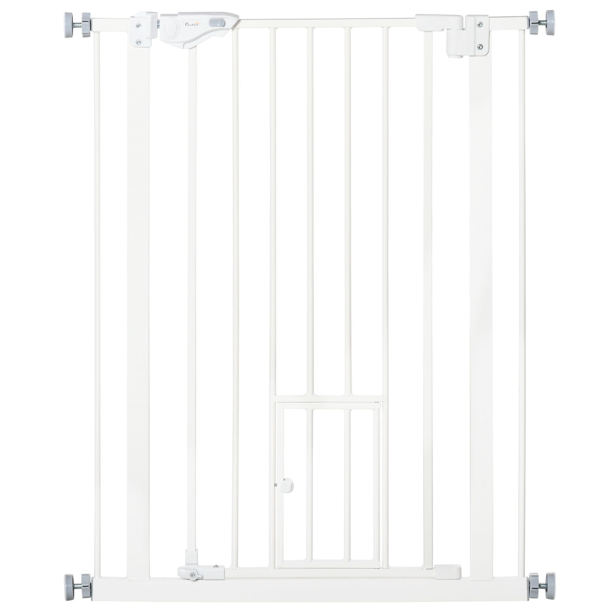 PawHut Hundegitter Türschutzgitter ohne Bohren, 74-80 cm verstellbar, Stahl, Weiß (Set, 1 St., Schließautomatik), 68B x 91.4H cm