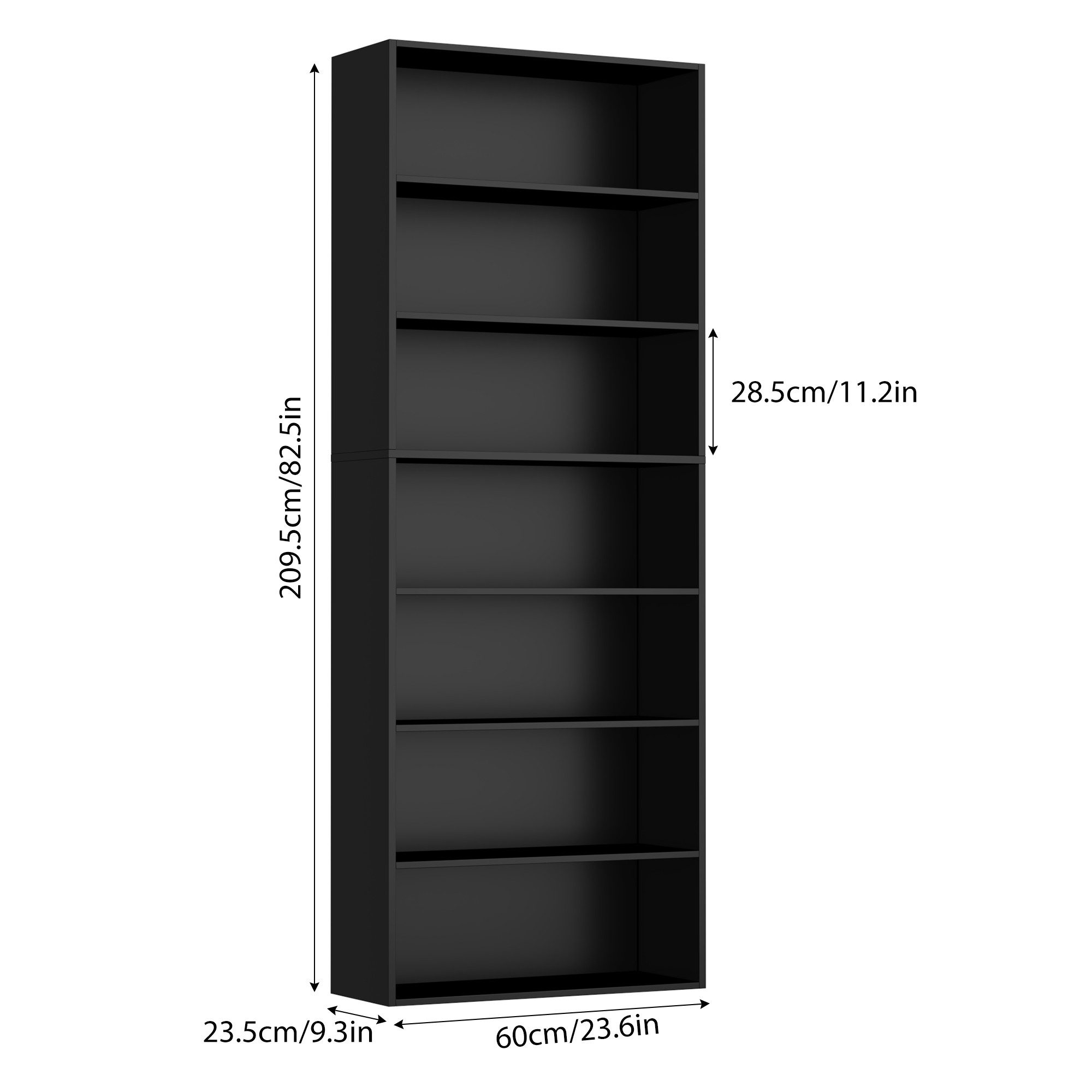 Homfa Bücherregal, 210cm Standregal, Bücherschrank mit 7 Fächern, schwarz