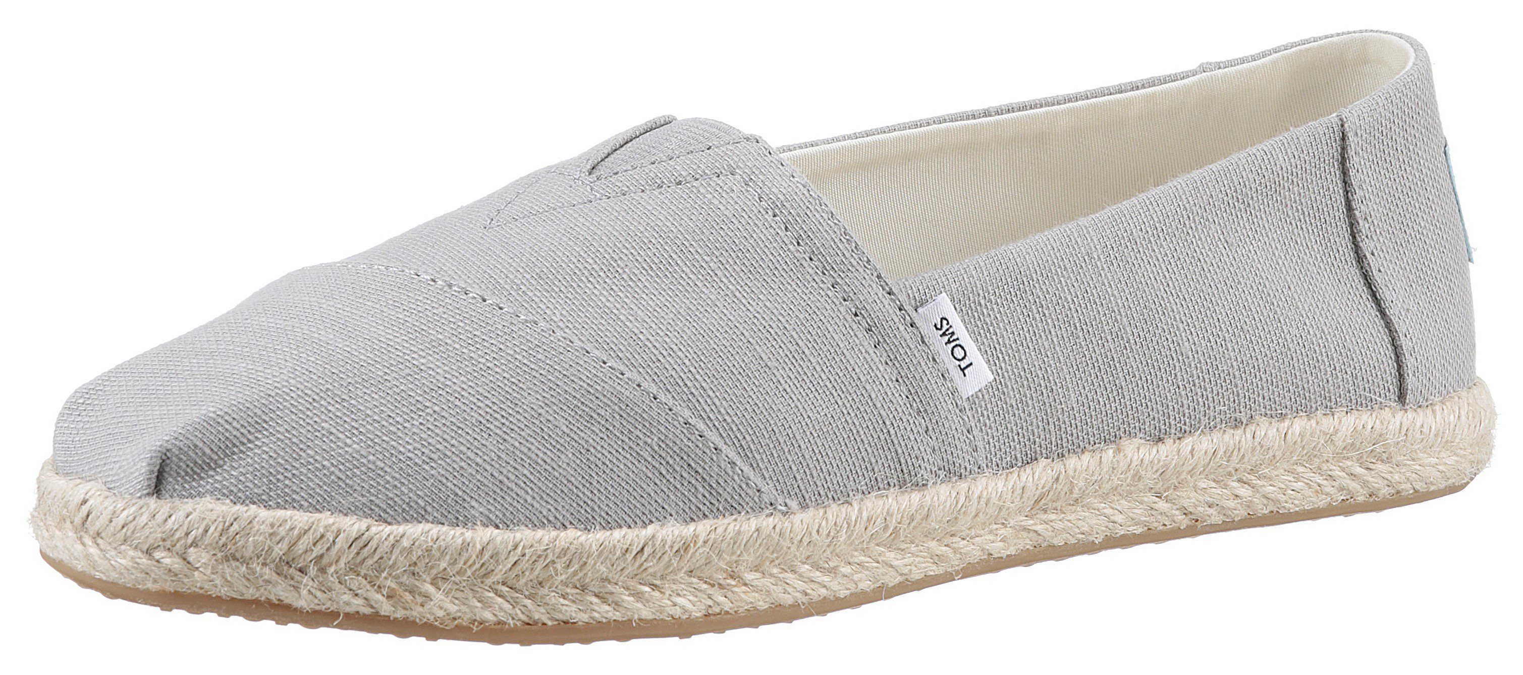 mit schmale grau ALPARGATA Espadrille TOMS kleinem ROPE Stretcheinsatz, Form