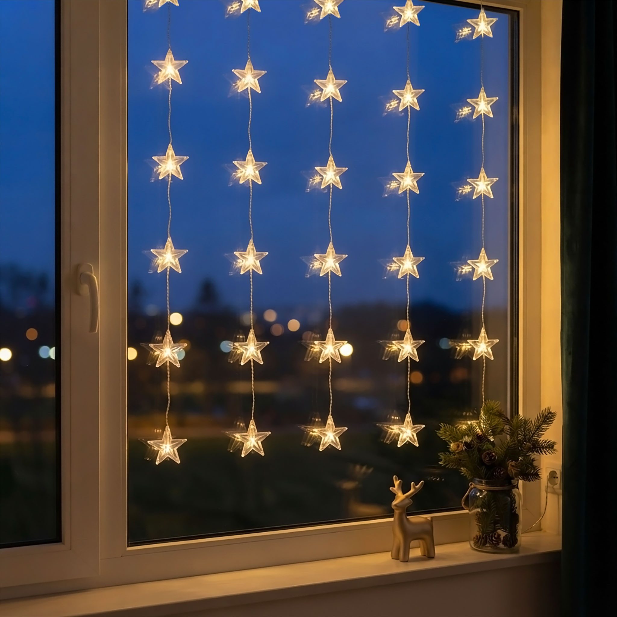 Spetebo LED-Lichtervorhang Sternen Lichtervorhang 30 LED warm weiß - 100 cm, 30-flammig, Weihnachten Fenster Deko Lichterkette Indoor - Netzstecker inklusive – Bild 3 von 5