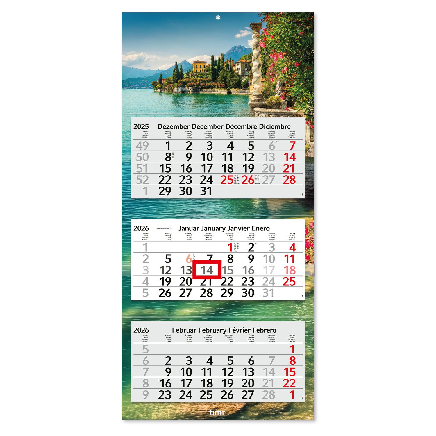 Timr Настенный календарь 3-Monatskalender 2025 Berge I Настенный календарь