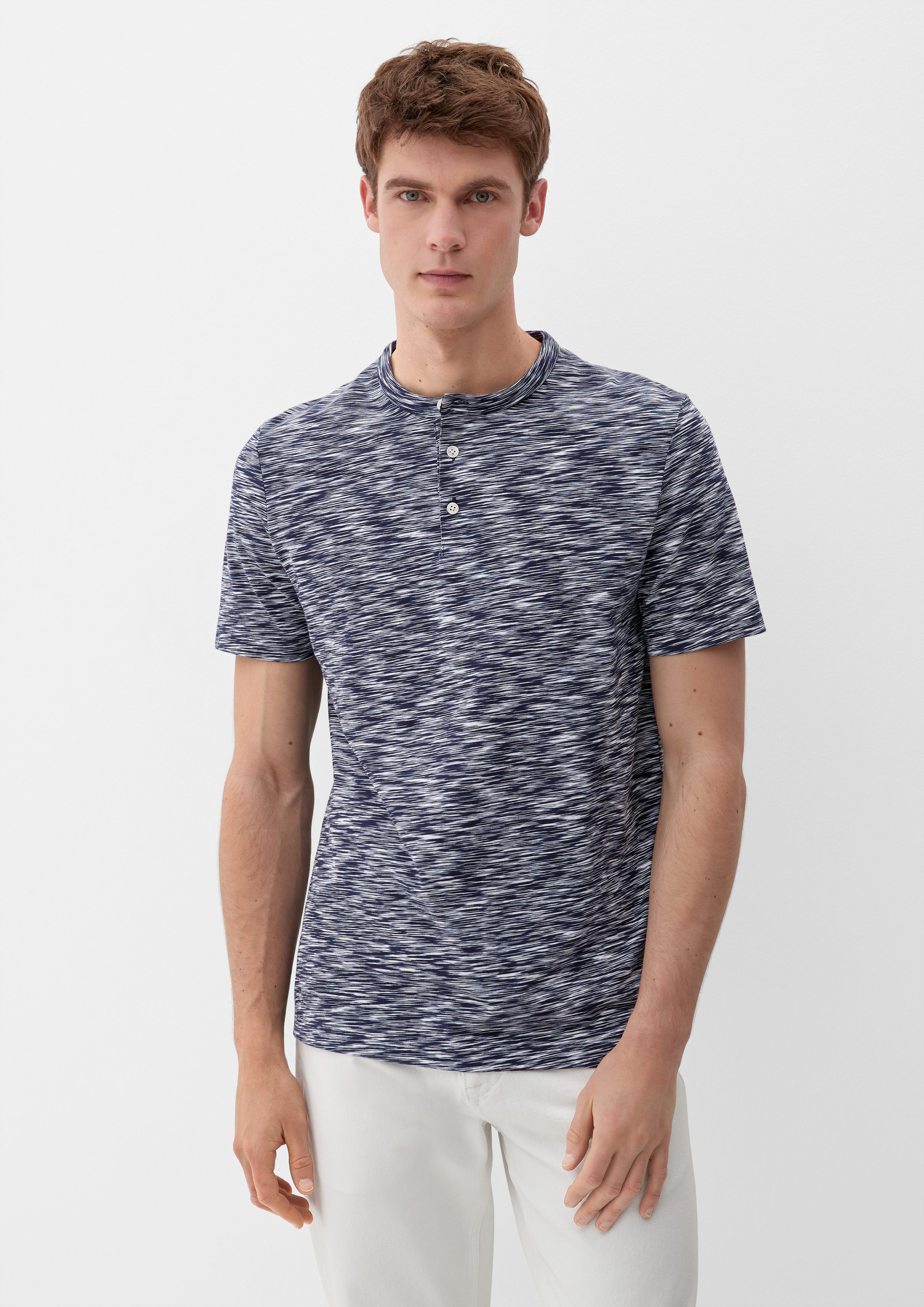 s.Oliver Kurzarmshirt T-Shirt mit Henleyausschnitt Garment Dye, Blende navy