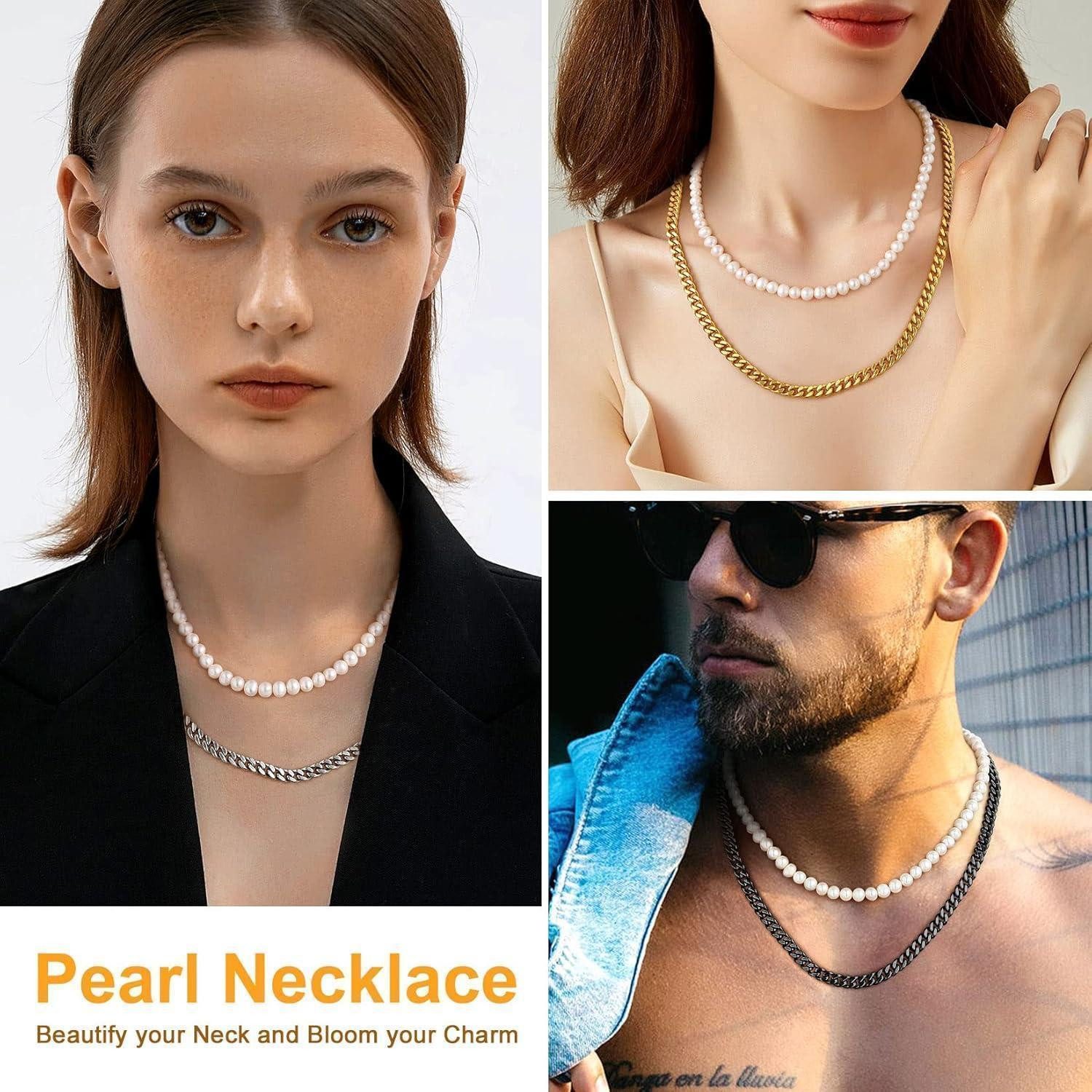 LuxusKollektion Perlenkette Perlenkette Damen Herren Choker Zuchtperlen Weiß 02 Weiß silber