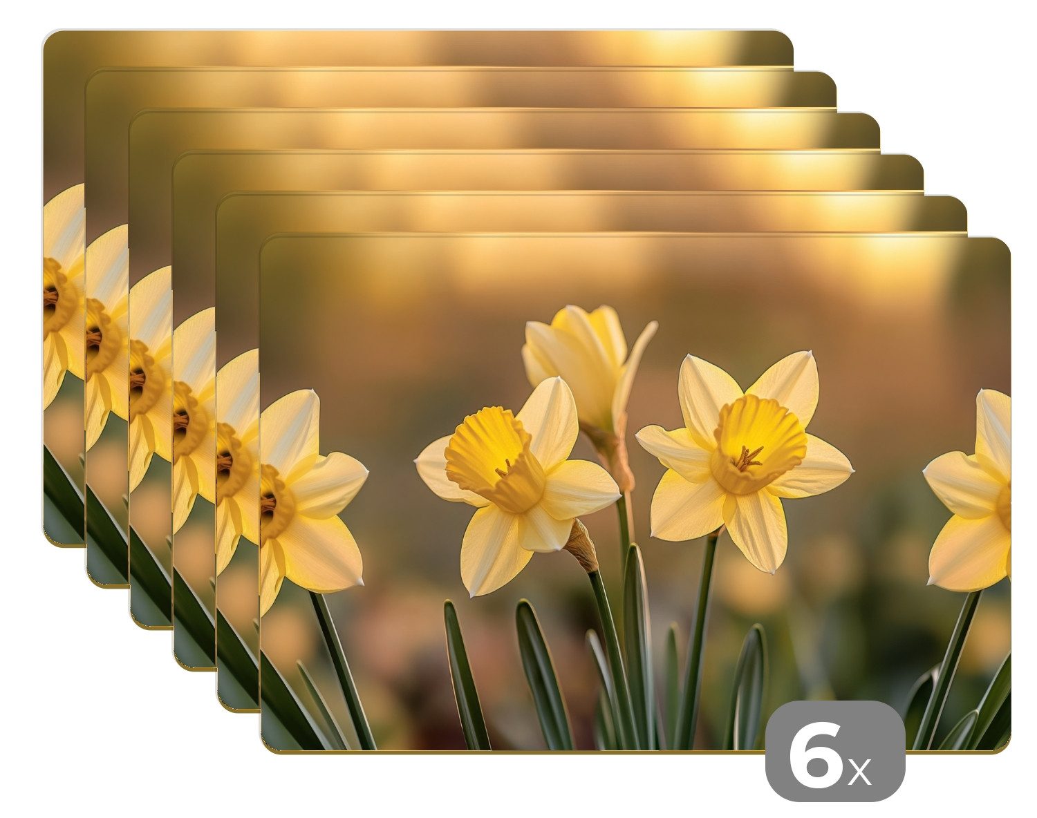 MuchoWow Platzset Blumen - Gelb - Unscharf, (6-St), Platzsets, Tischset, Abwaschbar, Tischsets, Platzdeckchen