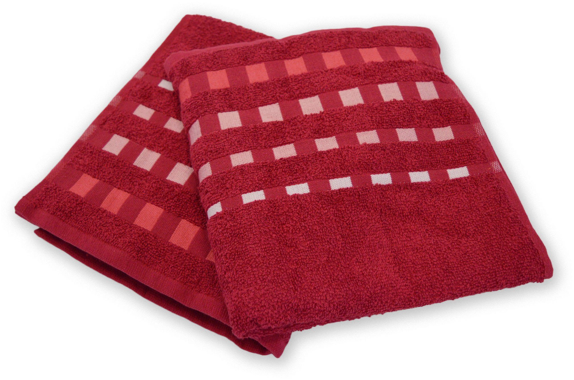 KiNZLER Handtuch Set Kreta, Walkfrottee, (Set, 2-tlg), Uni Farben, mit Bordüre, 100% Baumwolle, als 2, 4 oder 8-teiliges Set Burgund | Handtuch-Sets