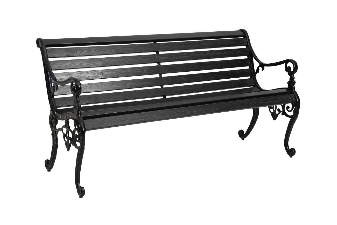 Brafab Gartenbank Sandvik aus Kiefernholz, Schwarz, mit geschwungenen Armlehnen