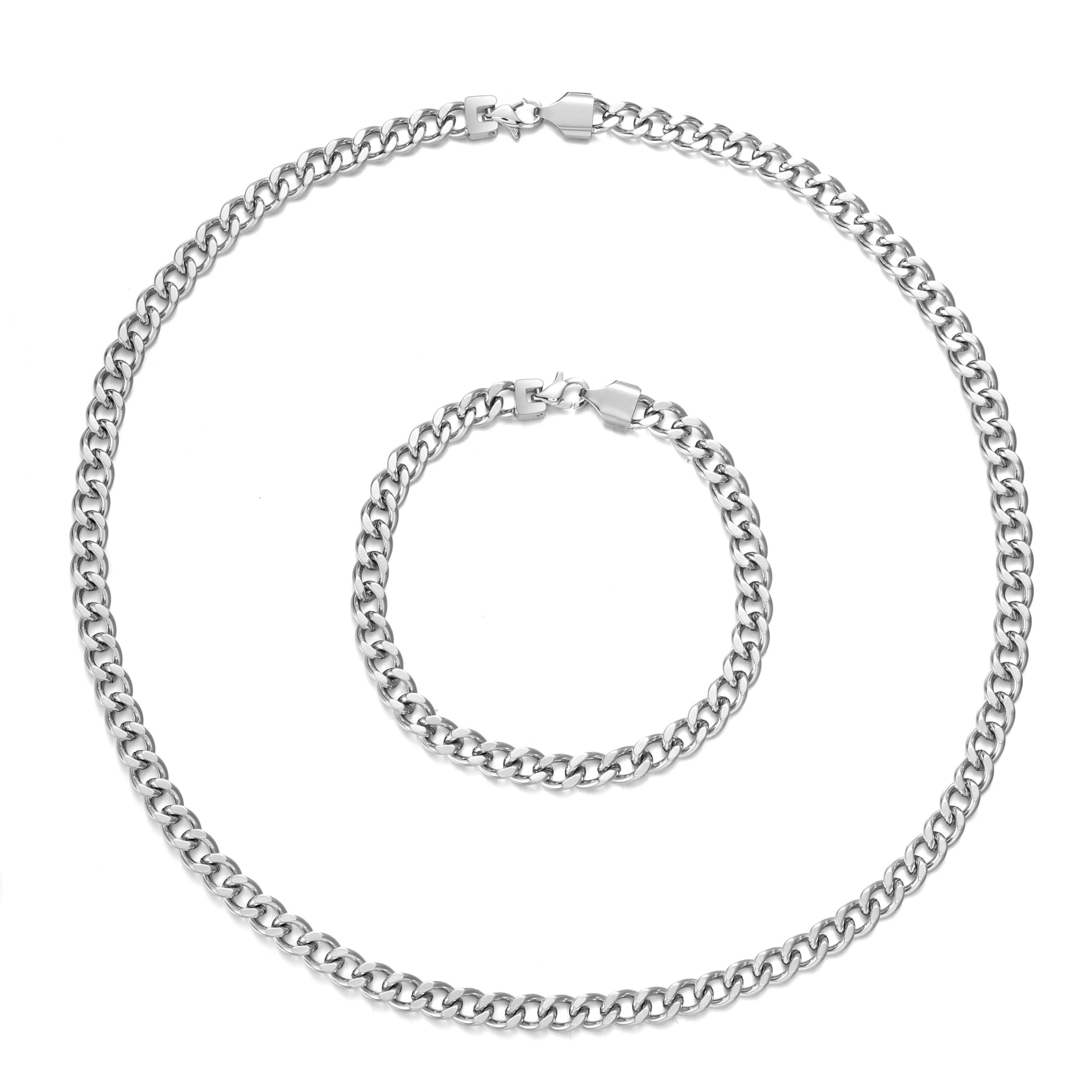 Kim Johanson Schmuckset Panzerketten Schmuckset Silber, Cuban Chain Halskette & Armband aus Edelstahl