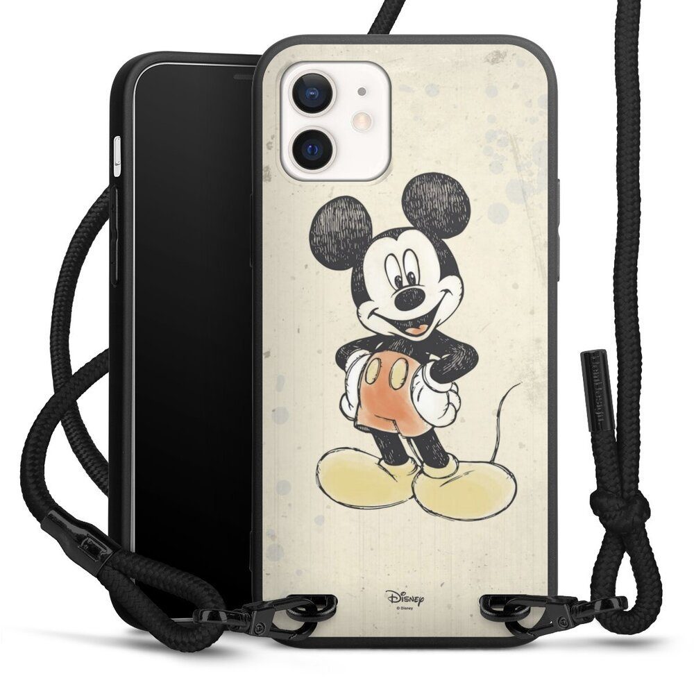 DeinDesign Handyhülle Offizielles Lizenzprodukt Mickey & Minnie Mouse Wasserfarbe, Apple iPhone 12 Premium Handykette Hülle mit Band Case zum Umhängen