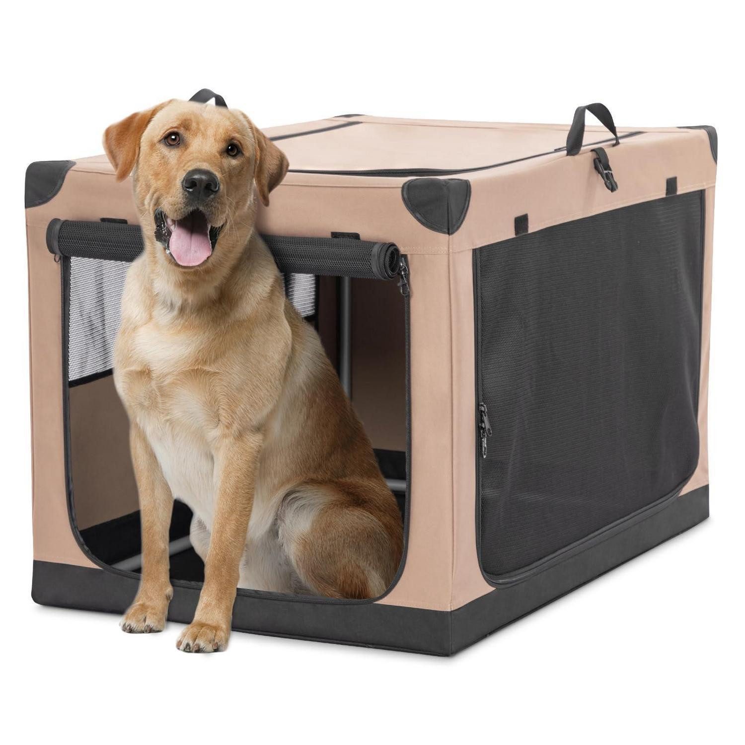 LuxusKollektion Hunde-Transportbox Hundebox faltbar Transportbox Auto Stoffbezug Khaki L